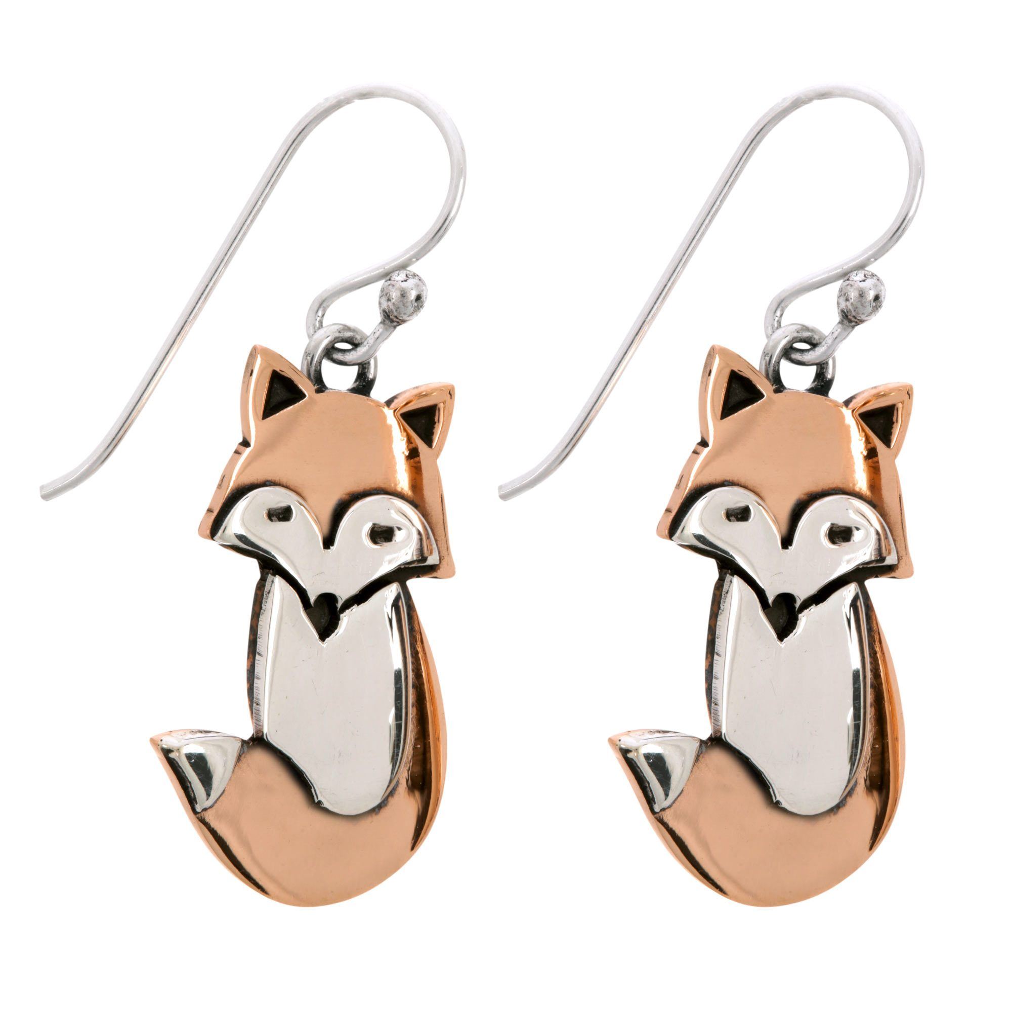 Premium Sterling Silver & Copper Fox Earrings – Handmade in Mexico