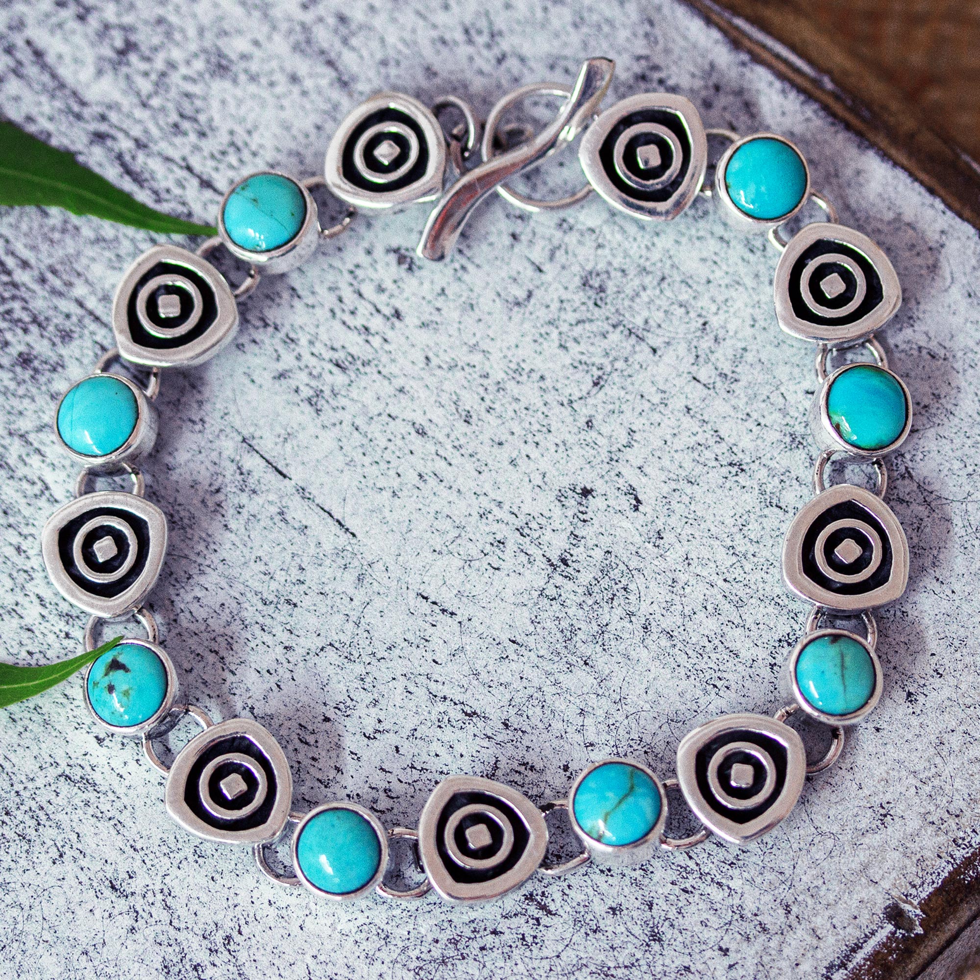 Premium Taxco Style Turquoise Link Bracelet - Handcrafted in Mexico