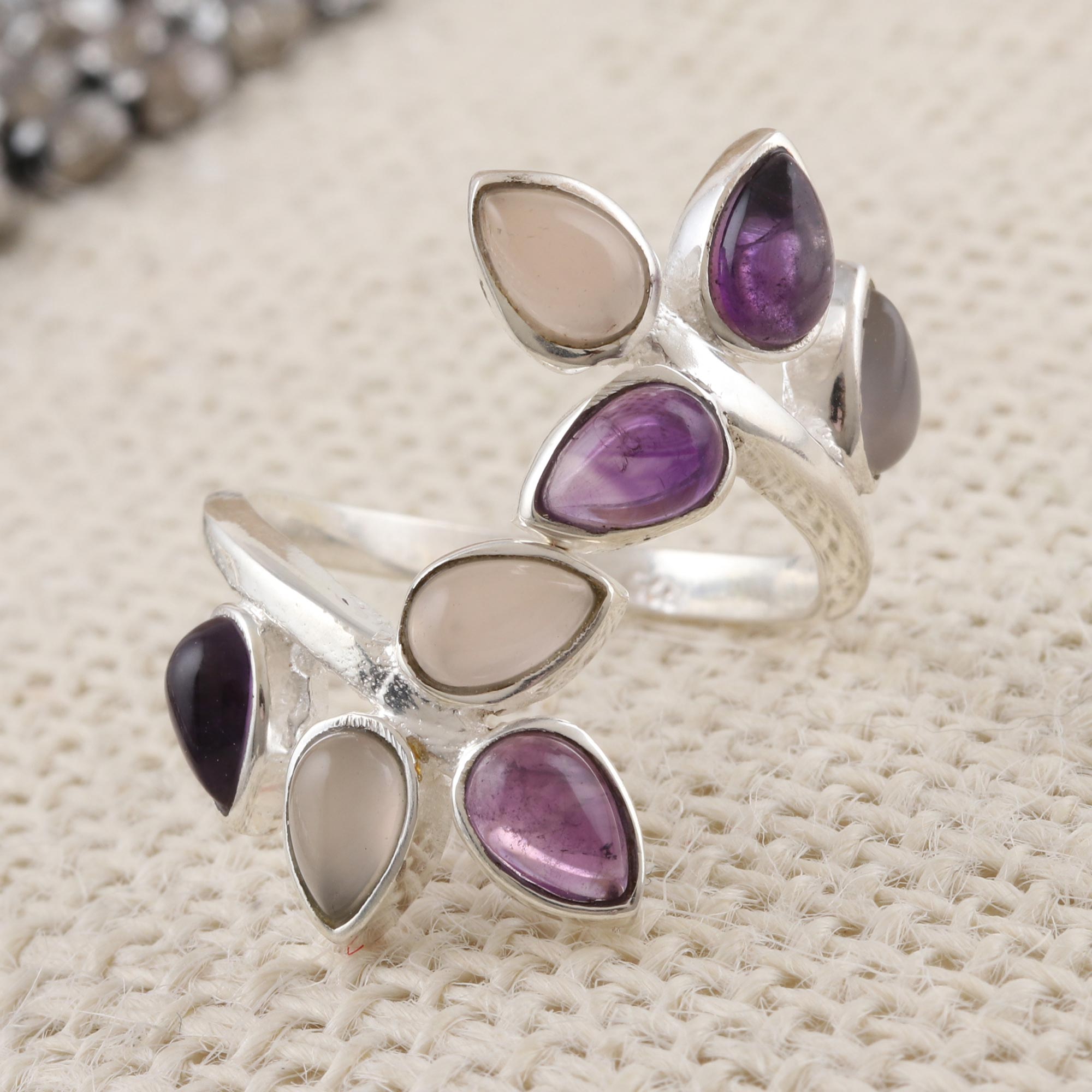 Premium Leafy Glory Gemstone Cocktail Ring - Sterling Silver Elegance