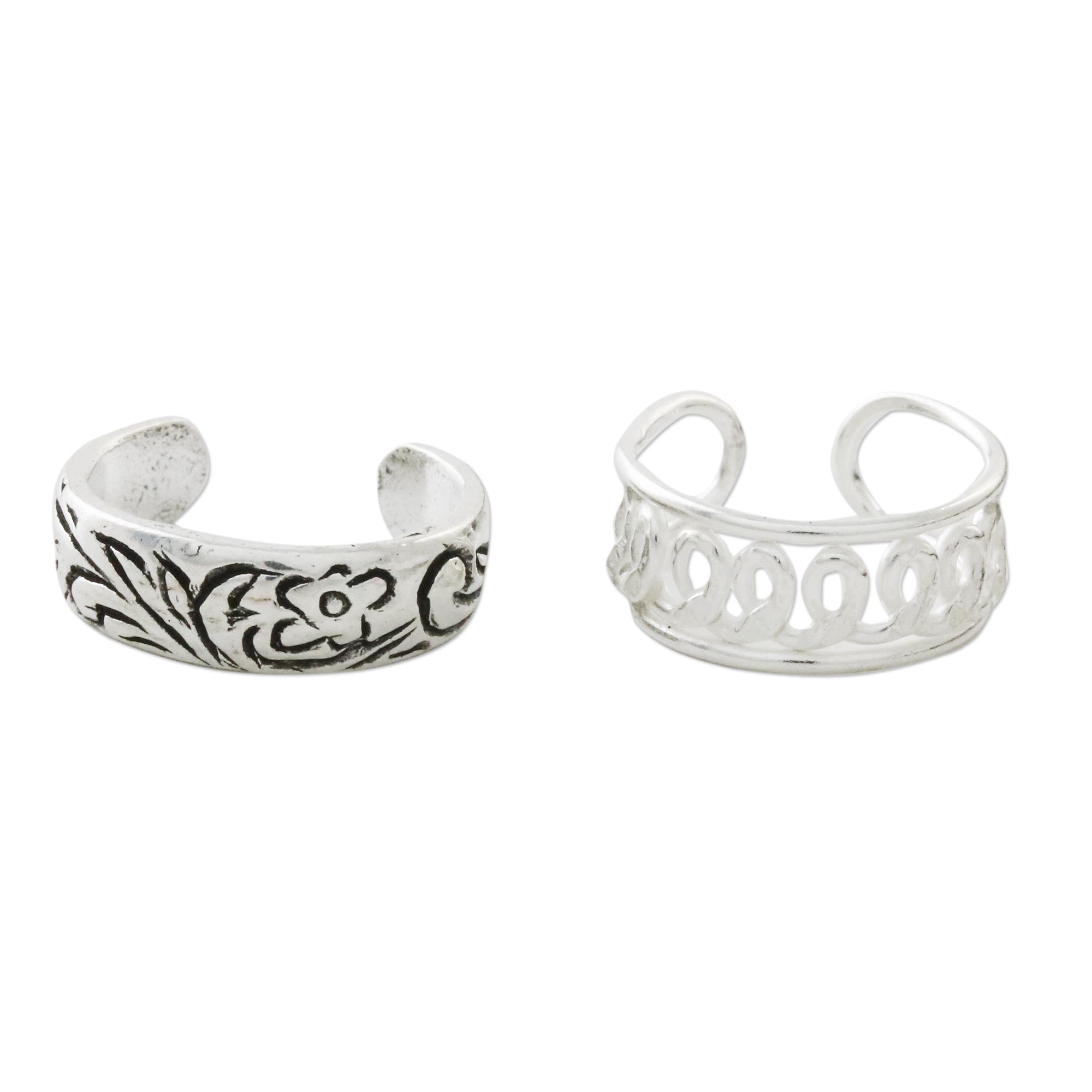 Premium Sterling Silver Ear Cuffs - Floral & Wave Motif