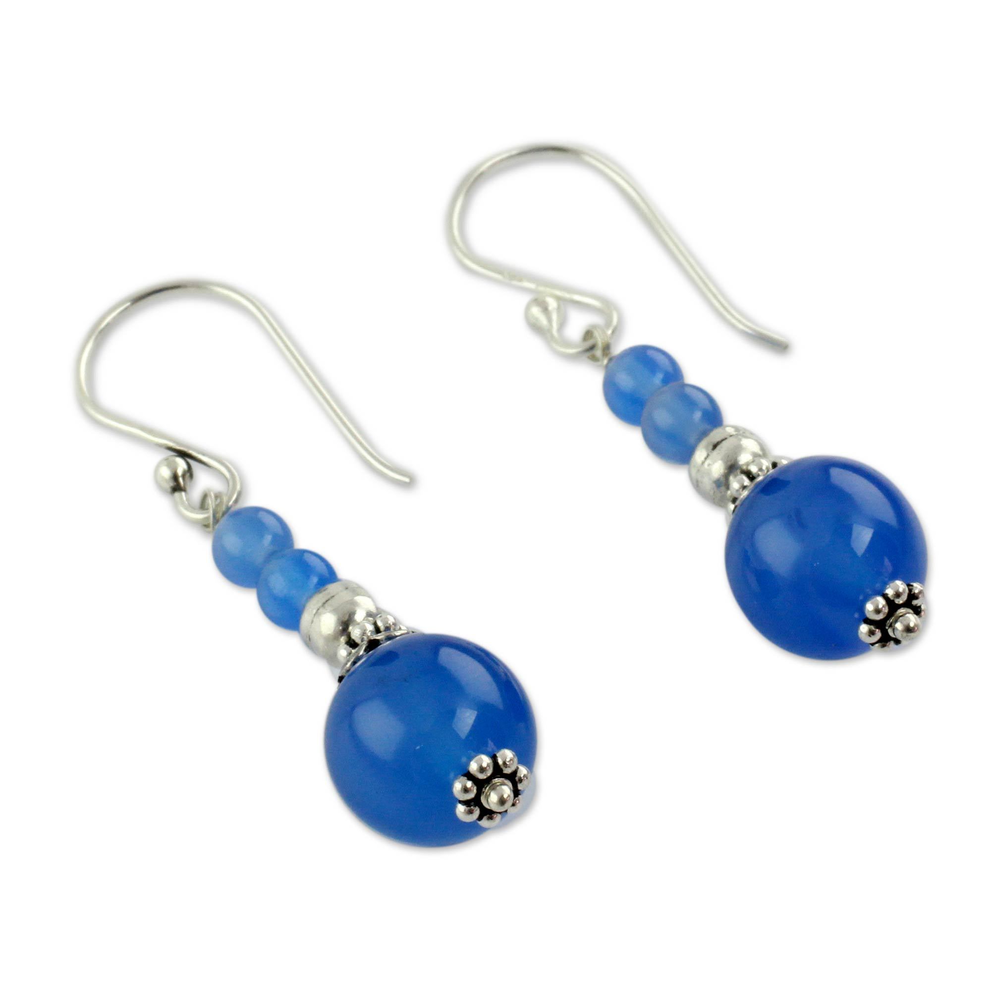 Premium Blue Chalcedony Beaded Earrings - Handcrafted Elegance