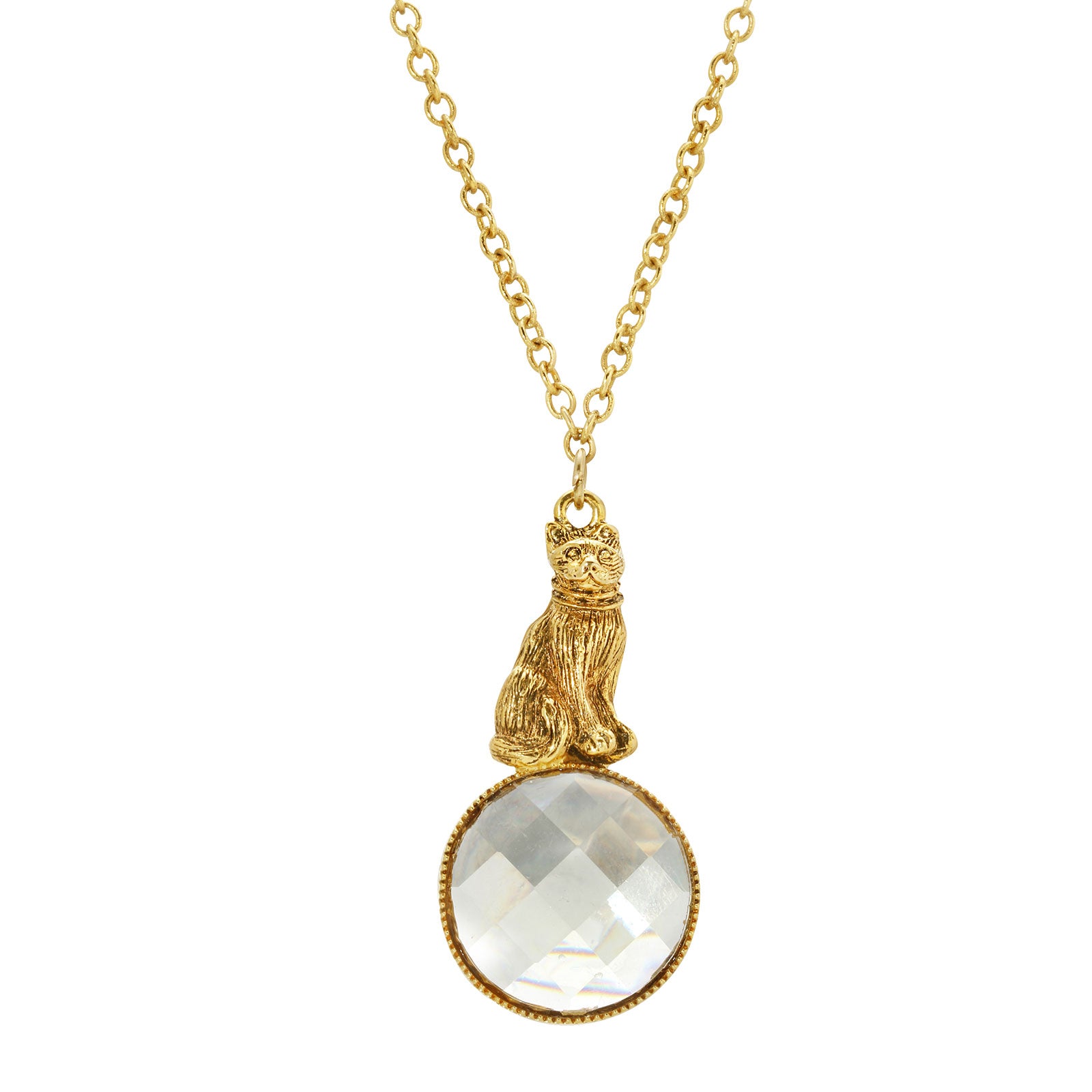 Premium 1928 Jewelry® Gold Tone Light Topaz Cat Pendant Necklace - 28 Inches