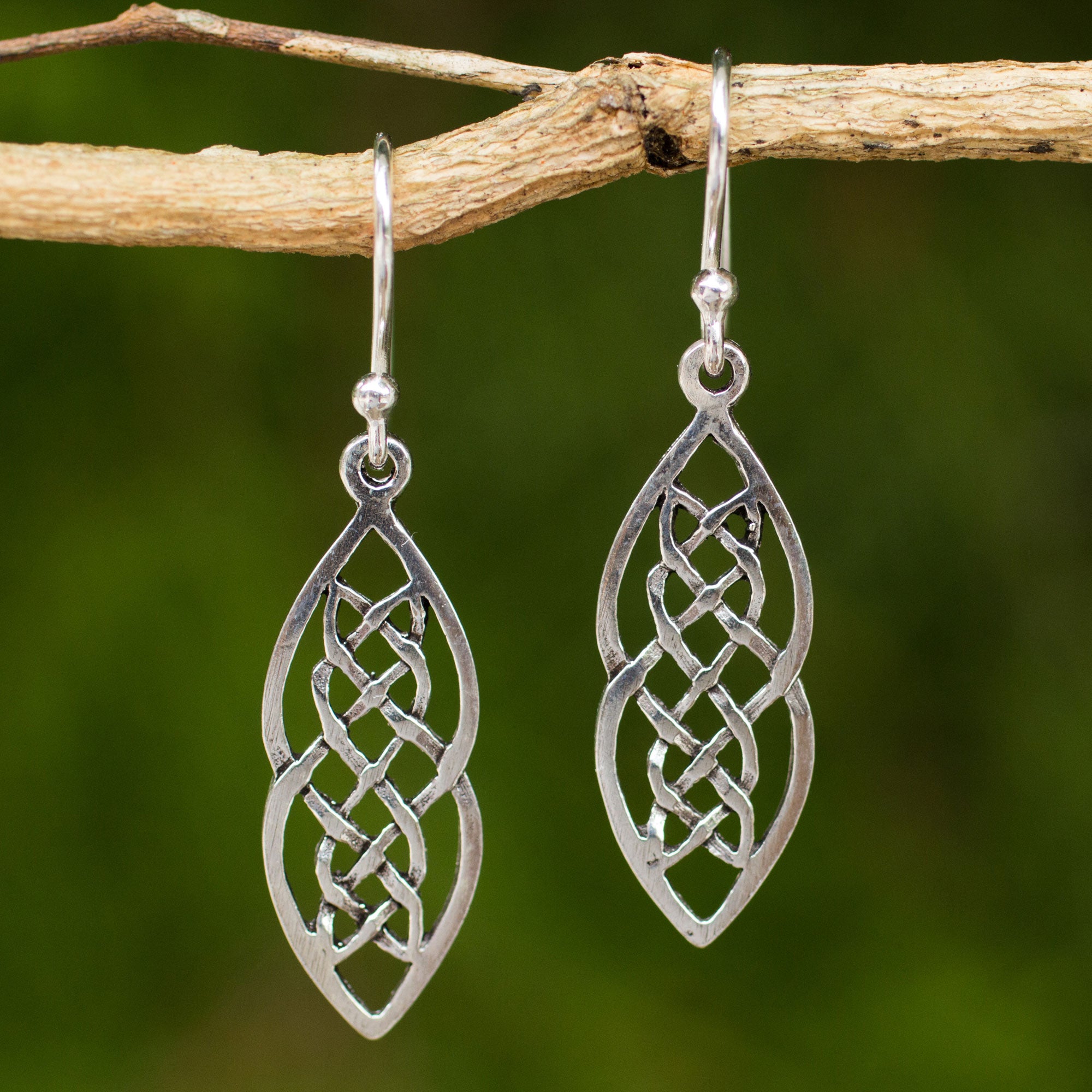 Premium Celtic Braid Silver Dangle Earrings - Handcrafted Elegance