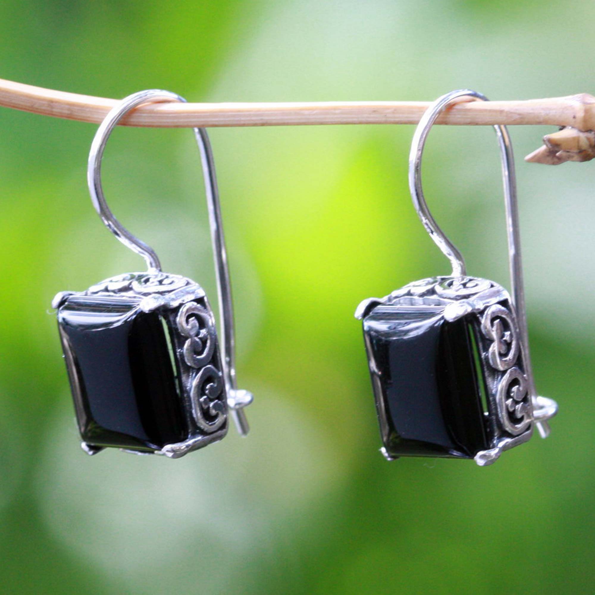 Premium Imagine Onyx Sterling Silver Drop Earrings - Handcrafted Elegance