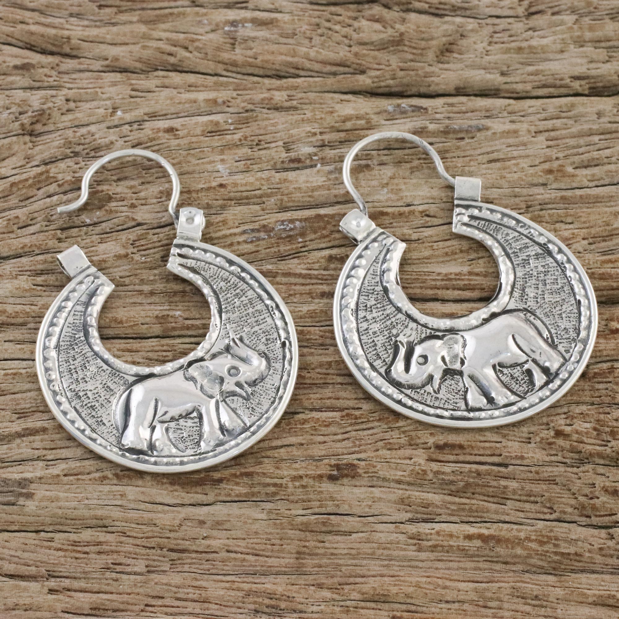 Premium Sterling Silver Elephant Hoop Earrings – Handcrafted in Thailand