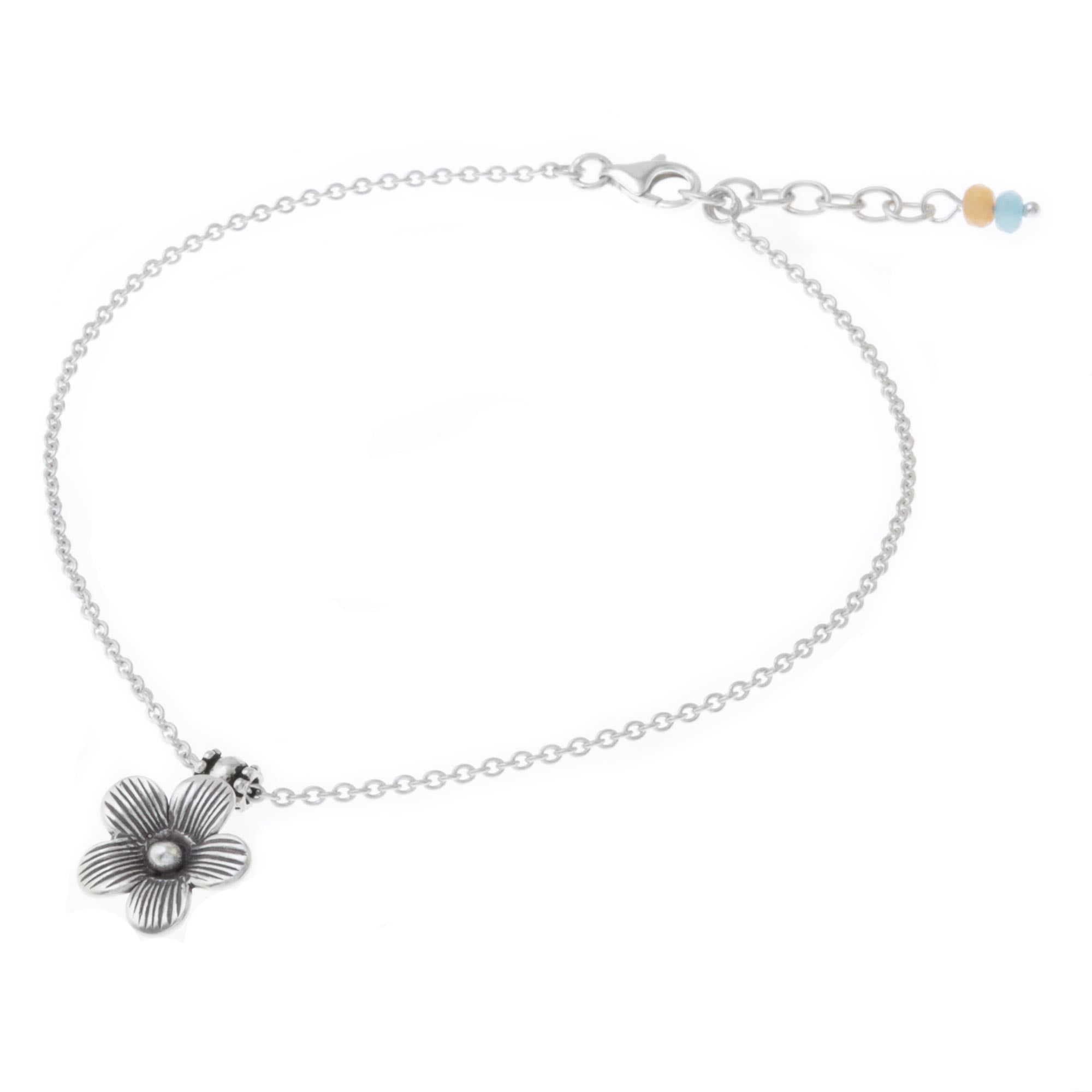 Premium Floral Charm Sterling Silver Anklet - Handmade in Thailand