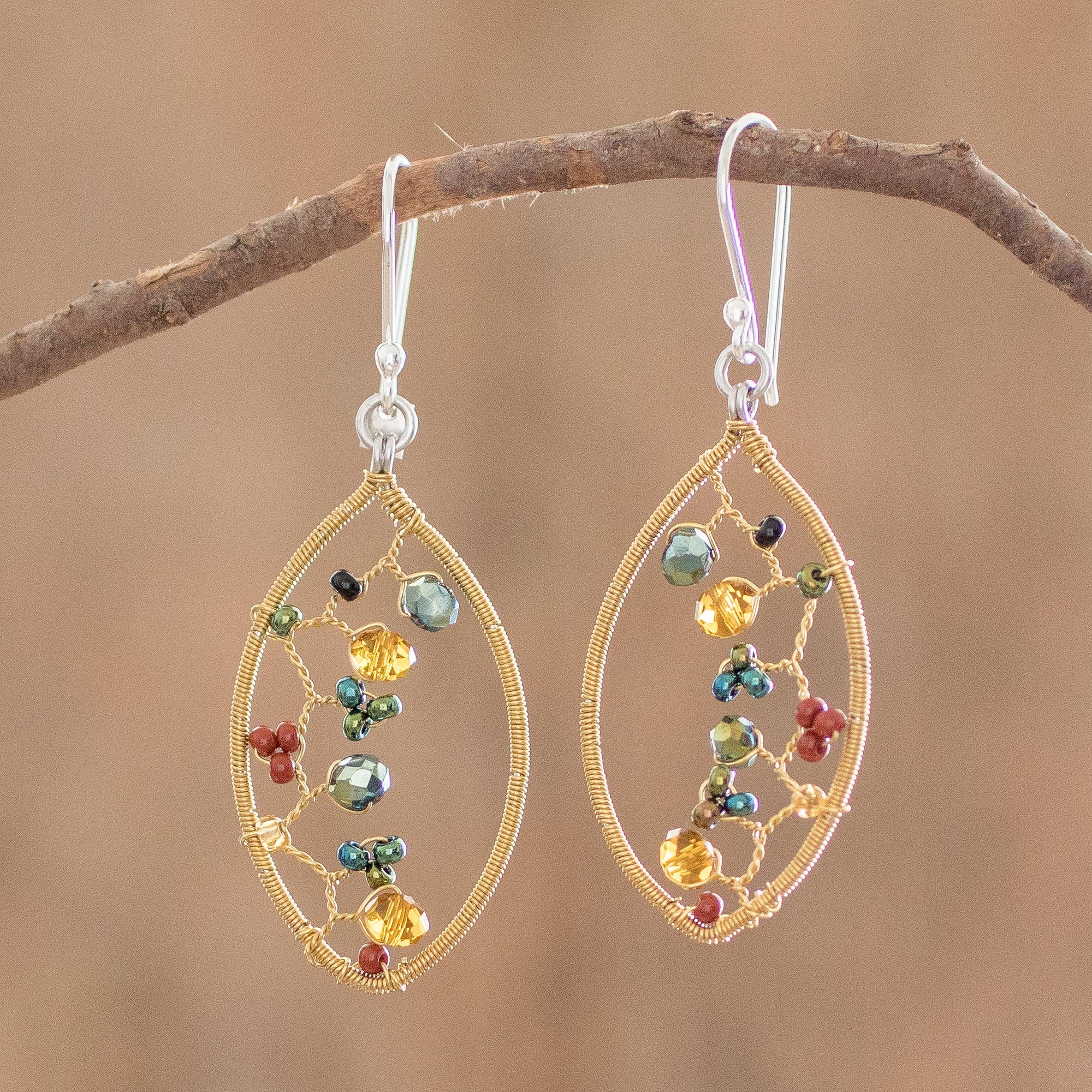 Premium Multicolor Crystal Web Dangle Earrings with Sterling Silver Hooks