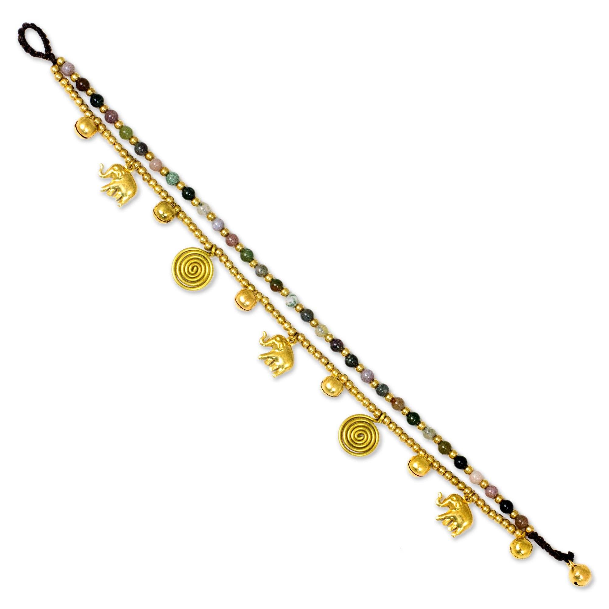 Premium Elephant Bells Brass & Agate Anklet - Handmade in Thailand