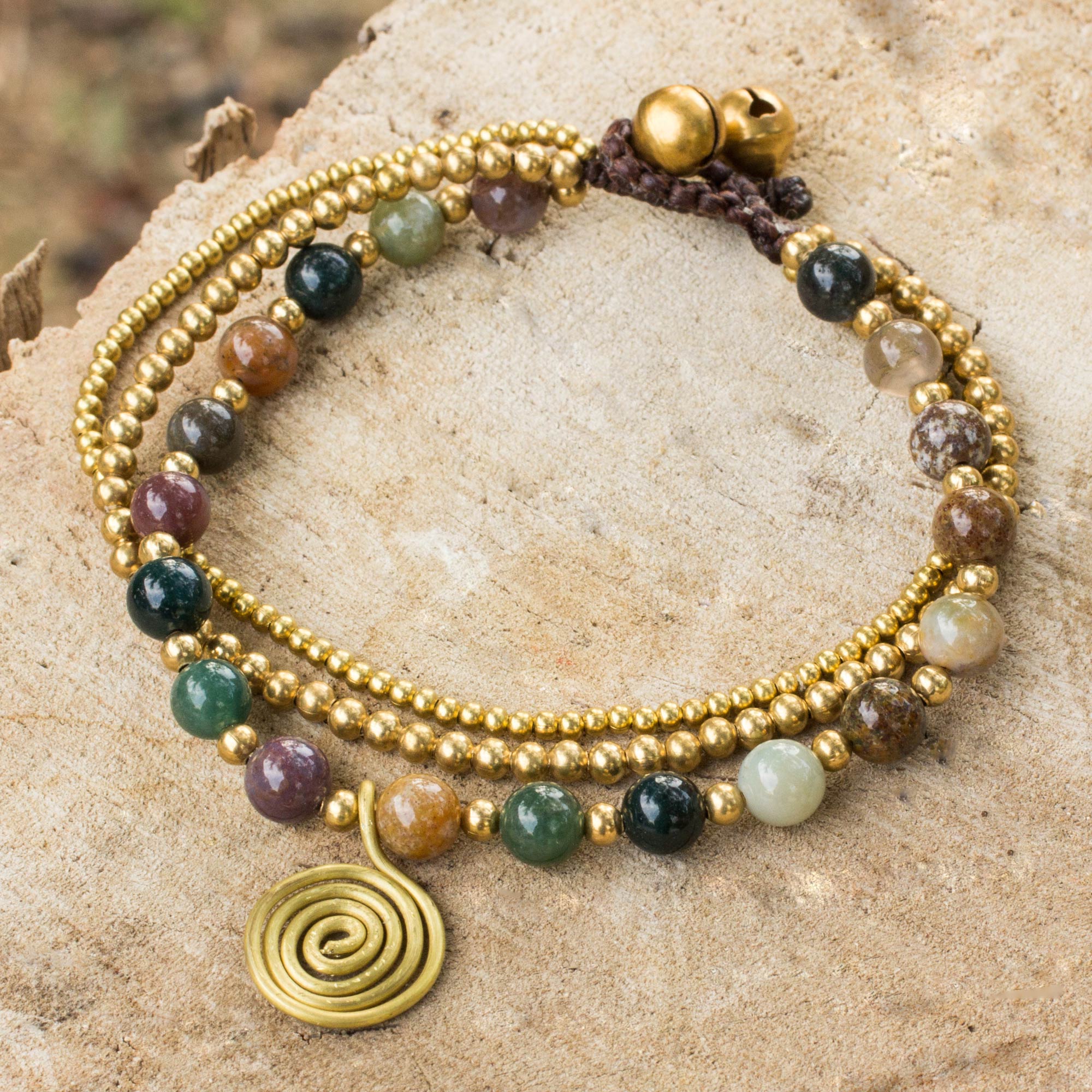 Premium Harmonious Blend Thai Beaded Jasper and Brass Bracelet