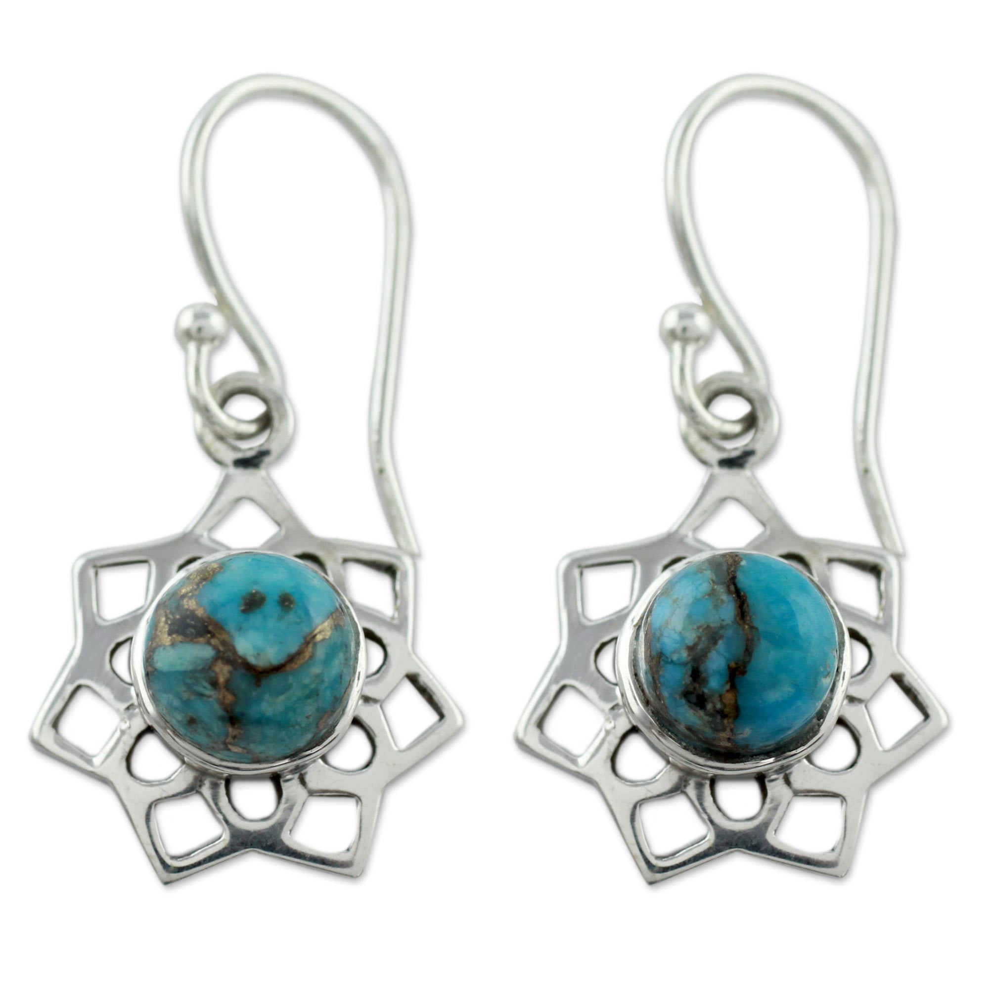 Premium Star of Gujurat Turquoise Earrings - Handcrafted Sterling Silver Jewelry