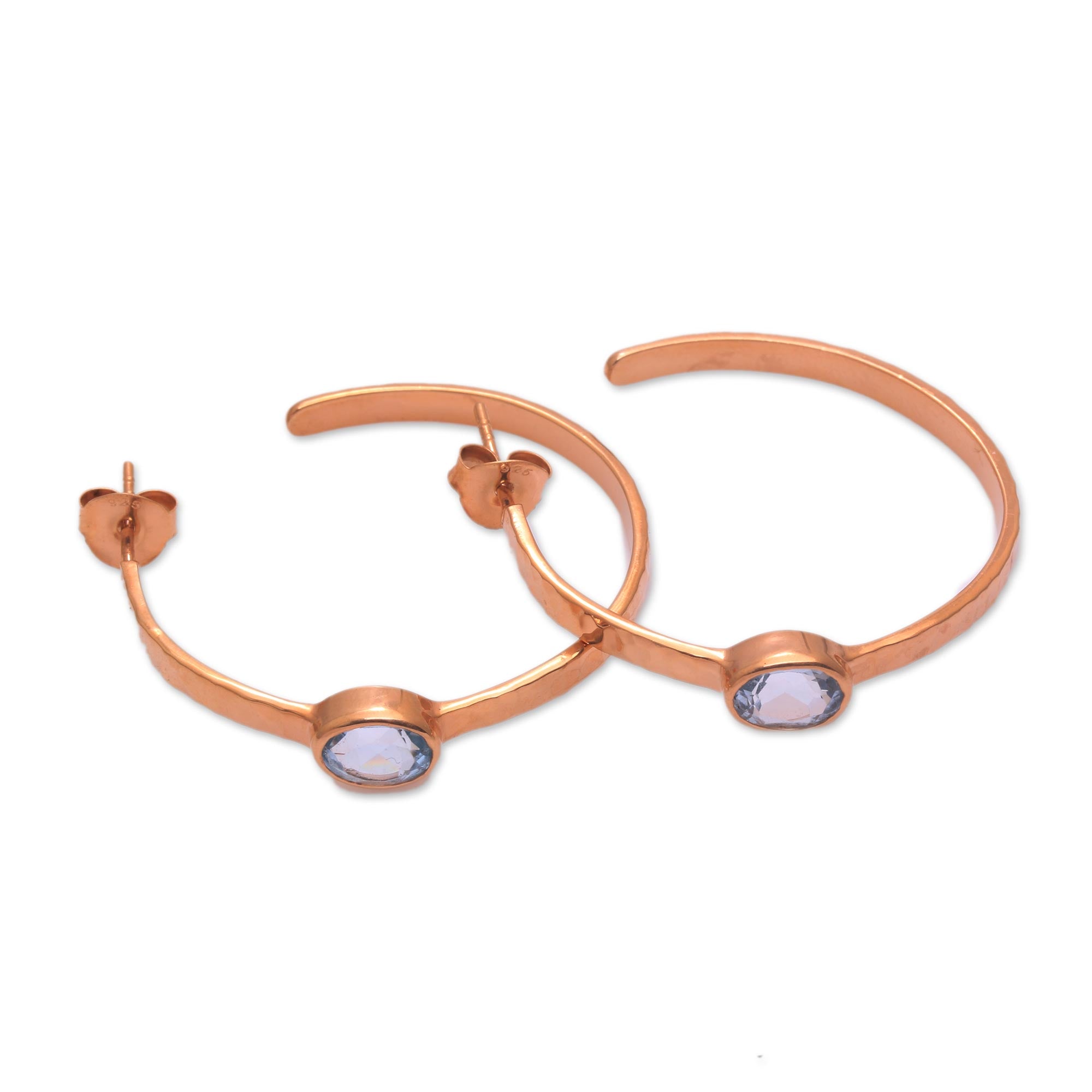 Premium Paradox Rose Gold Plated Blue Topaz Elegant Hoop Earrings