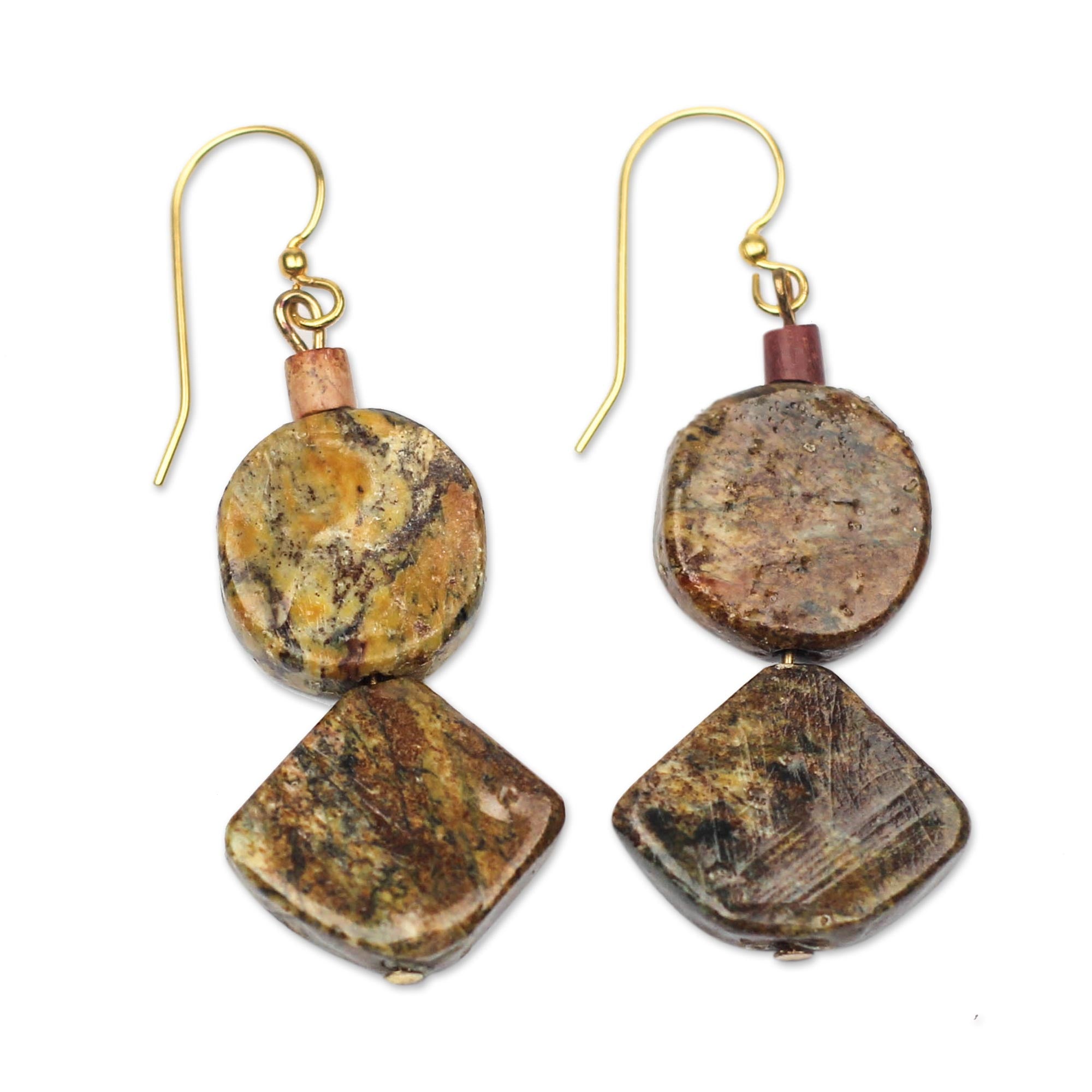 Premium Natural Soapstone Dangle Earrings - Handcrafted in Ghana