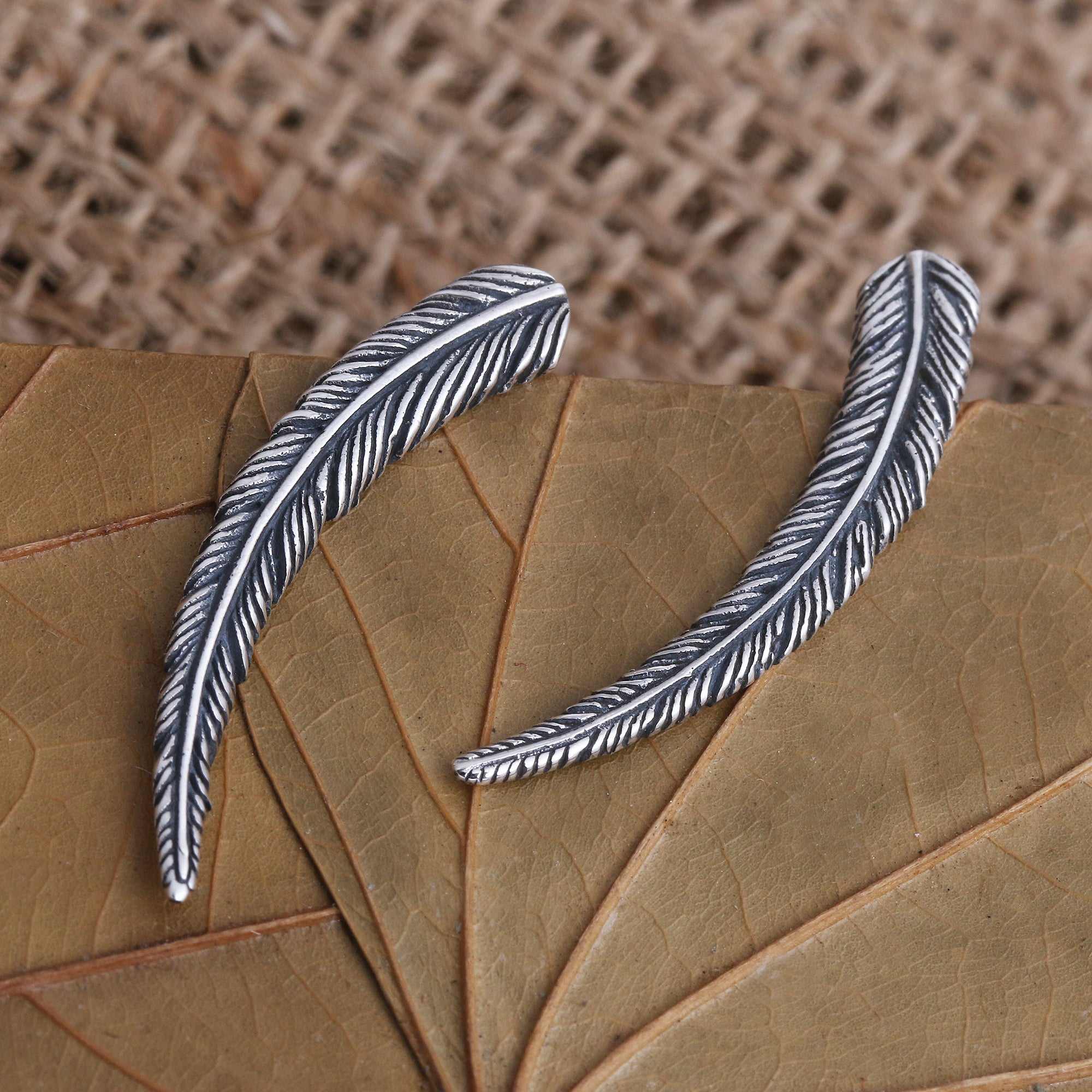 Premium Sterling Silver Coconut Leaf Climber Earrings - Handcrafted by Bali Artisans