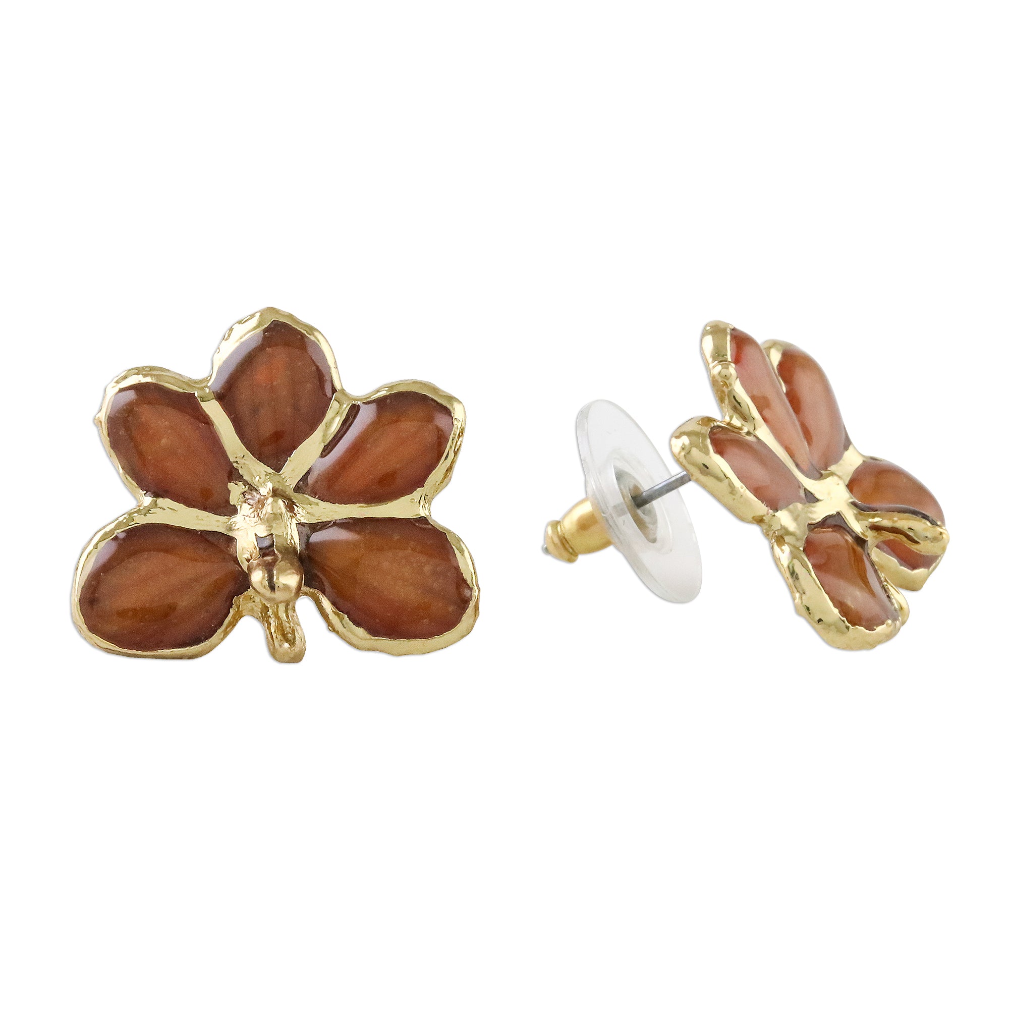 Premium Espresso Radiance Gold-Plated Orchid Earrings