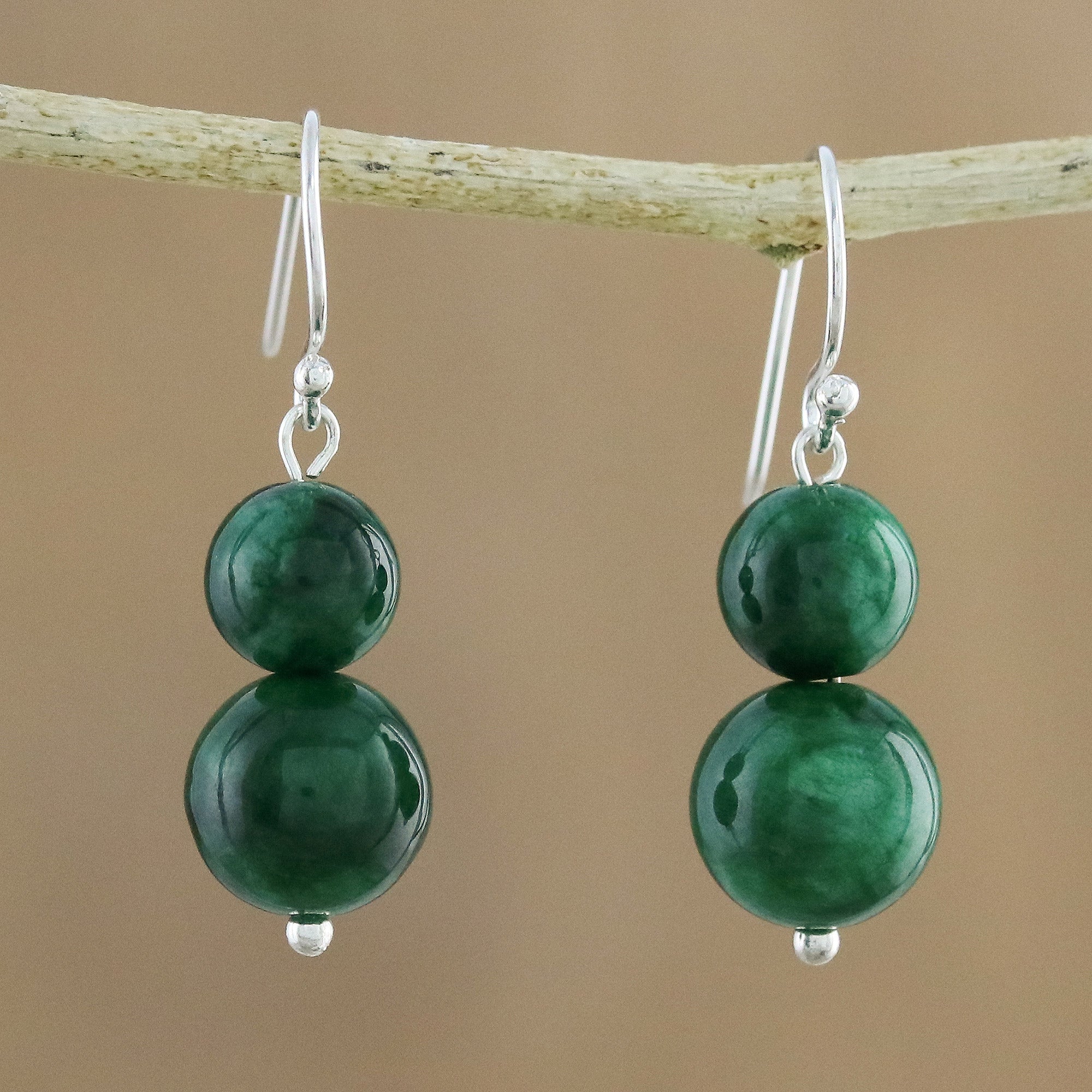 Premium Jungle Spheres Green Quartz Dangle Earrings - Handcrafted in Thailand
