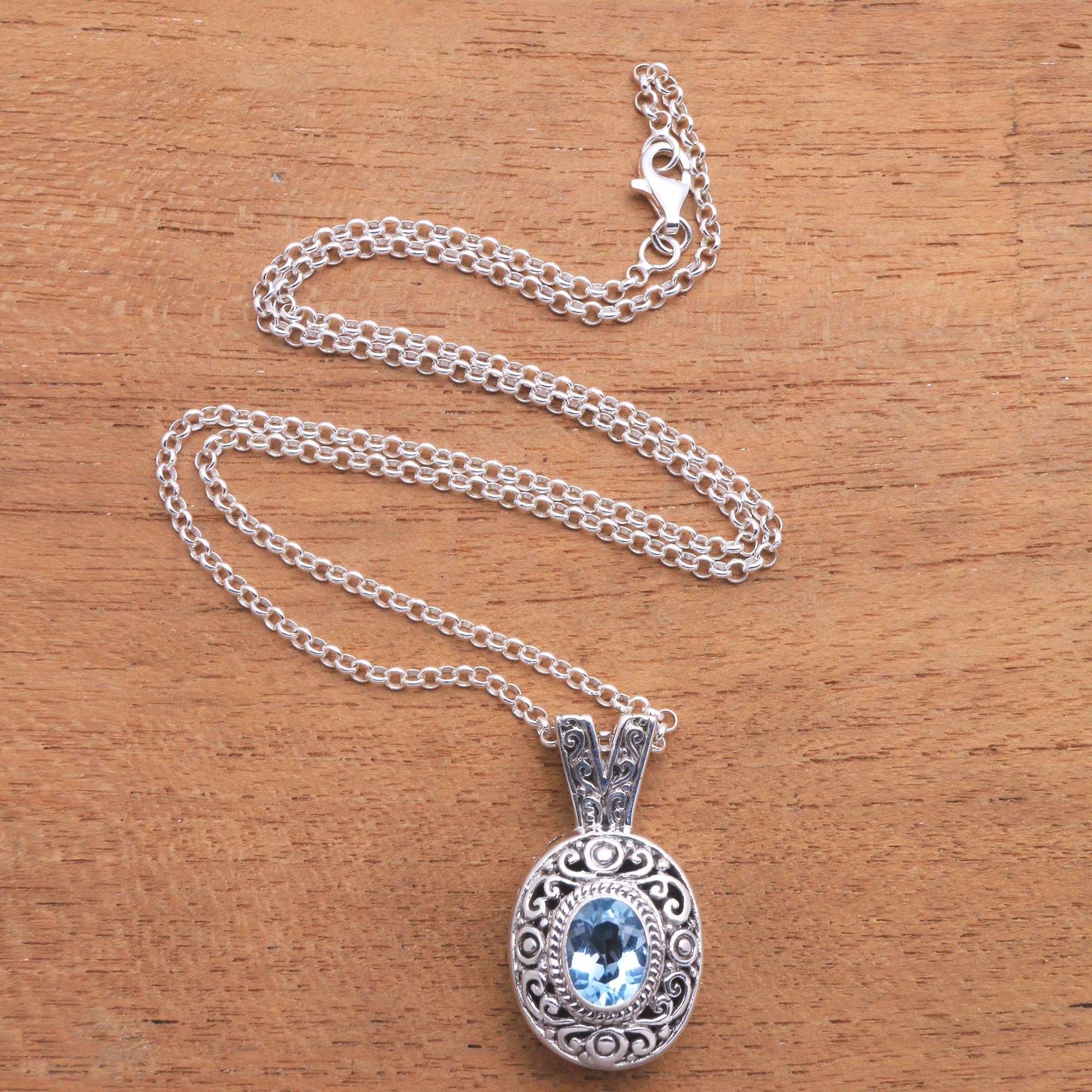 Premium Angel Eye Blue Topaz Pendant Necklace - Handcrafted in Bali