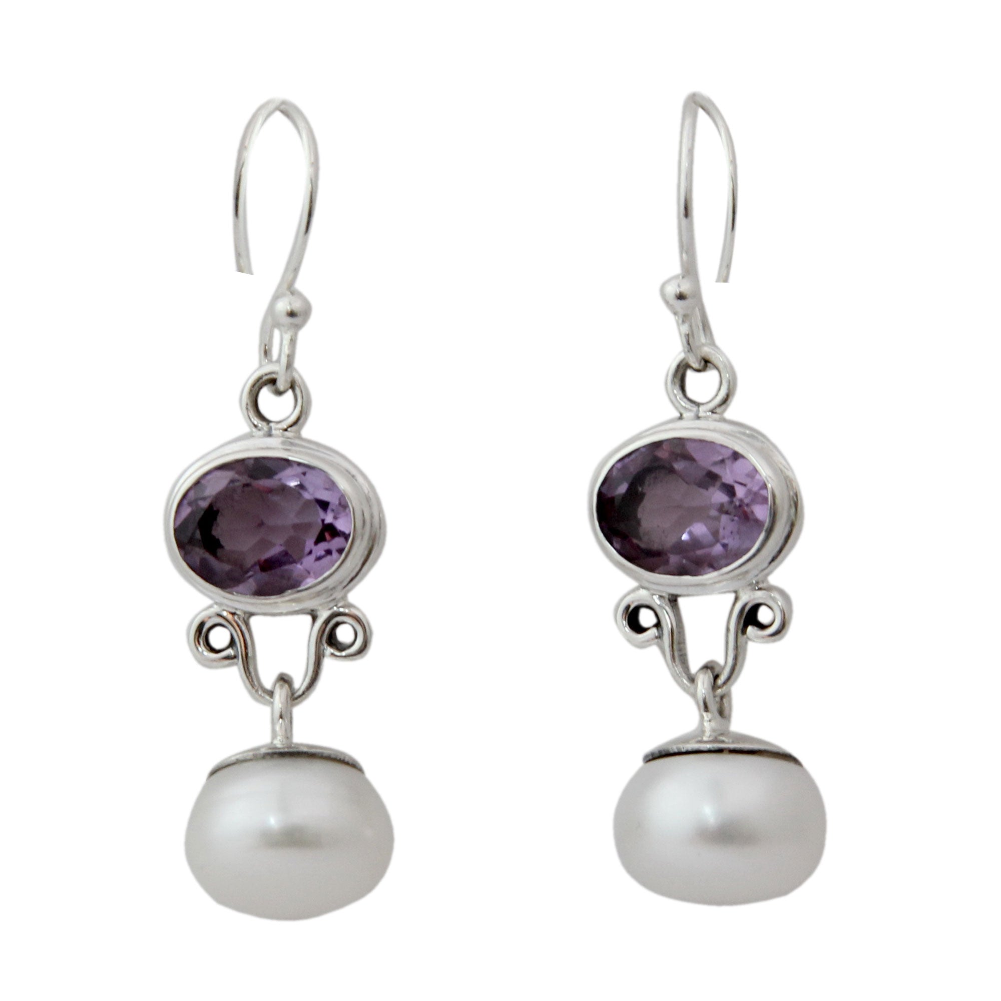 Premium Dazzling Delhi Amethyst & Pearl Dangle Earrings - Handcrafted Elegance