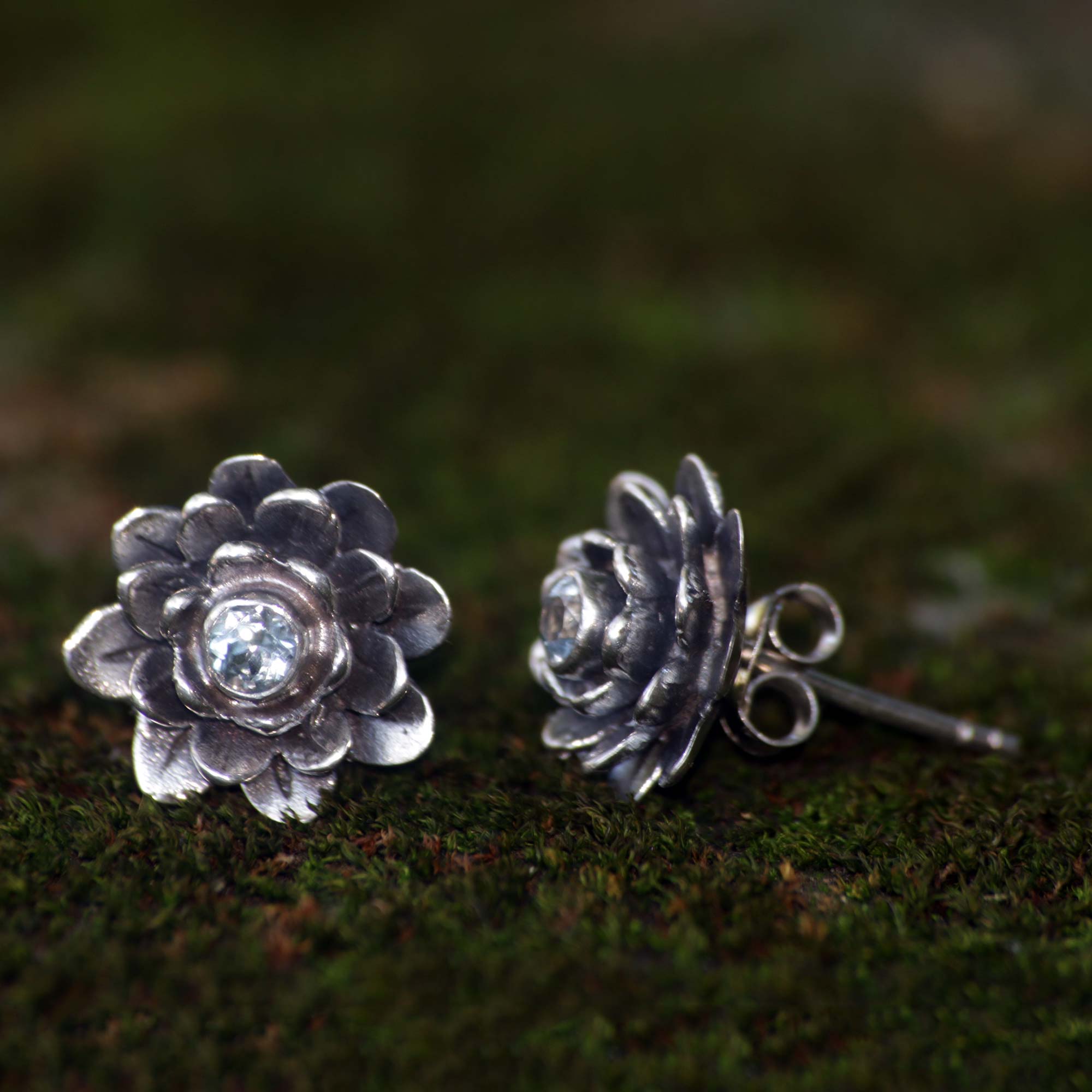 Premium Blue-Eyed Lotus Sterling Silver Earrings with Blue Topaz