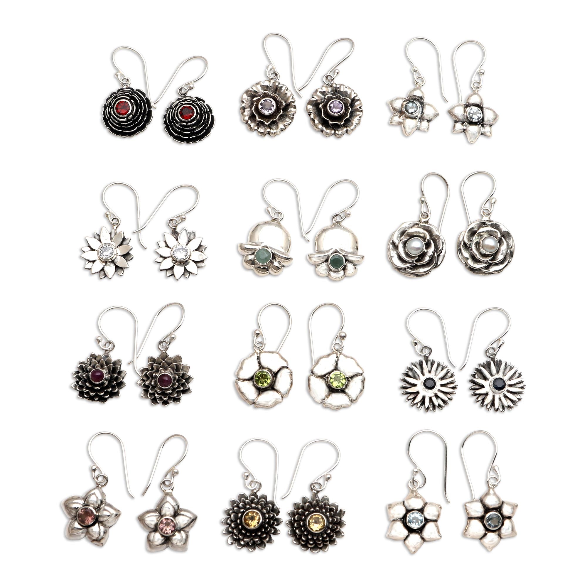 Premium Birthstone Dangle Earrings – Handcrafted Floral Design from Bali