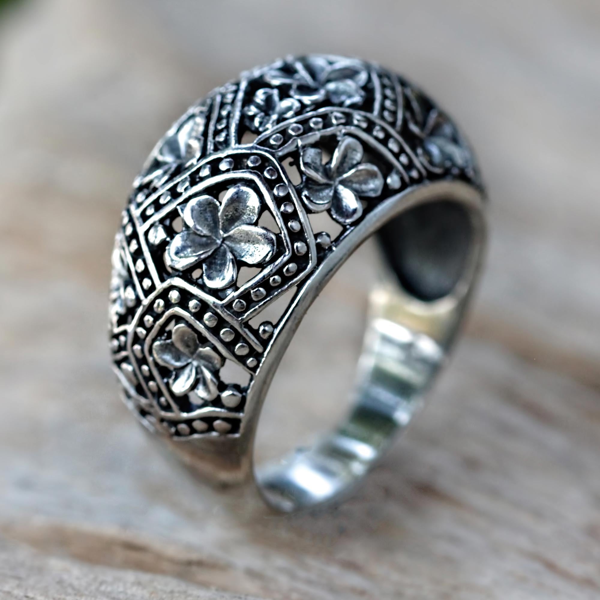 Premium Frangipani Mystique Sterling Silver Floral Ring