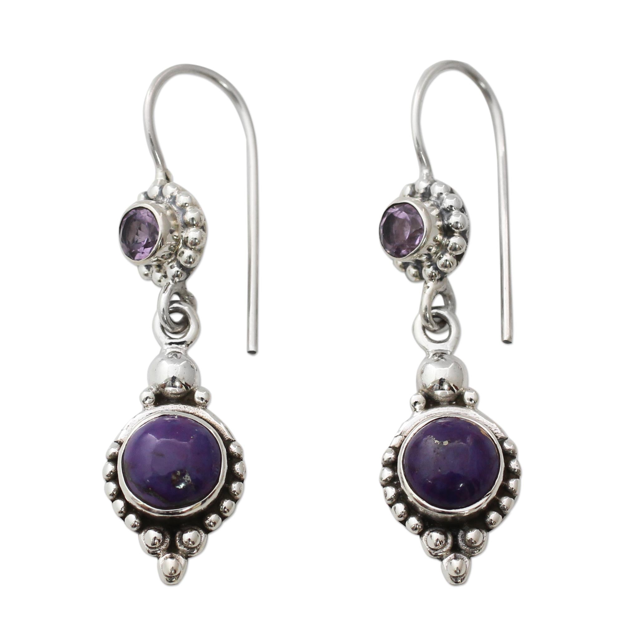 Premium Violet Reverie Amethyst & Turquoise Sterling Silver Earrings