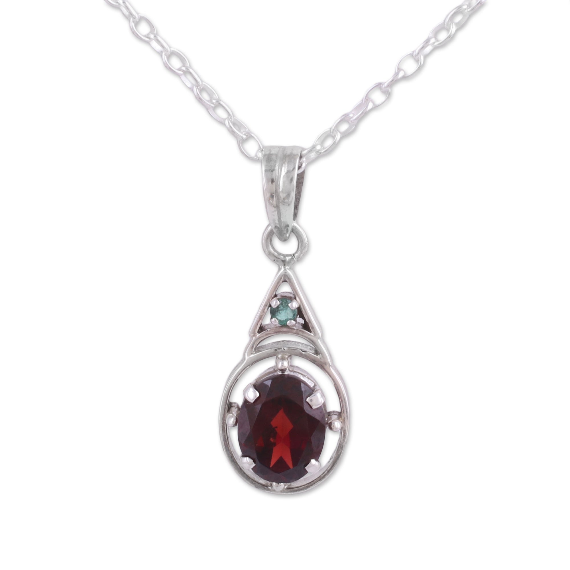 Premium Scarlet Joy Garnet & Emerald Pendant Necklace - Handcrafted in India