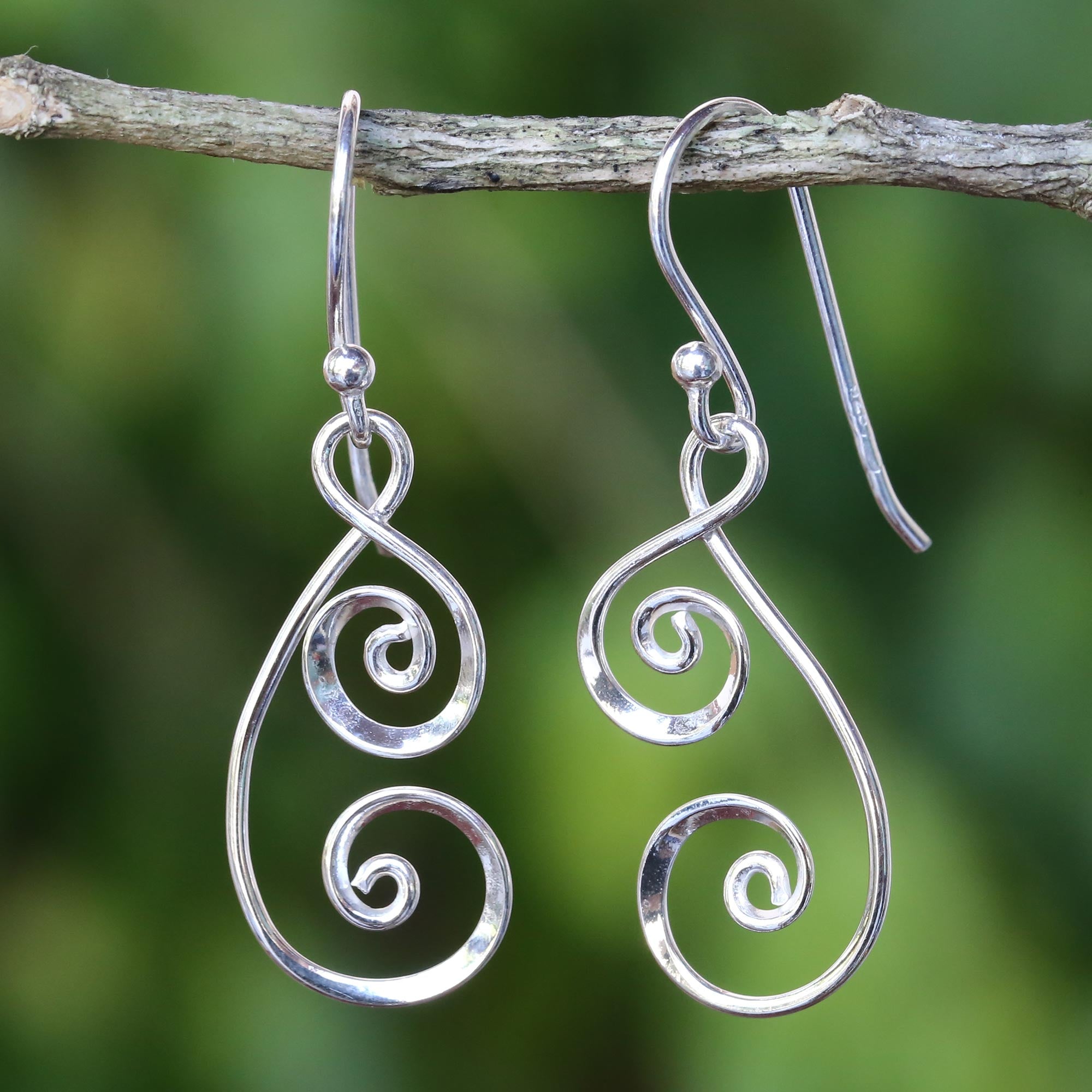 Premium Lanna Spirals Handcrafted Sterling Silver Dangle Earrings - Thai Art Inspired