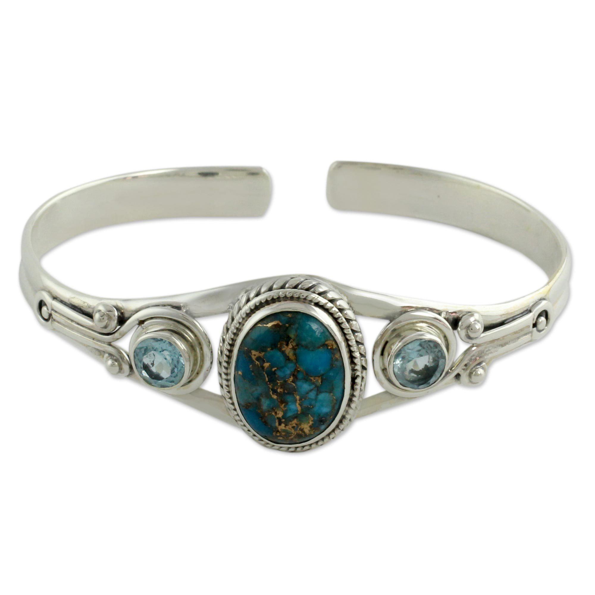 Premium Blue Heavens Topaz & Turquoise Cuff Bracelet