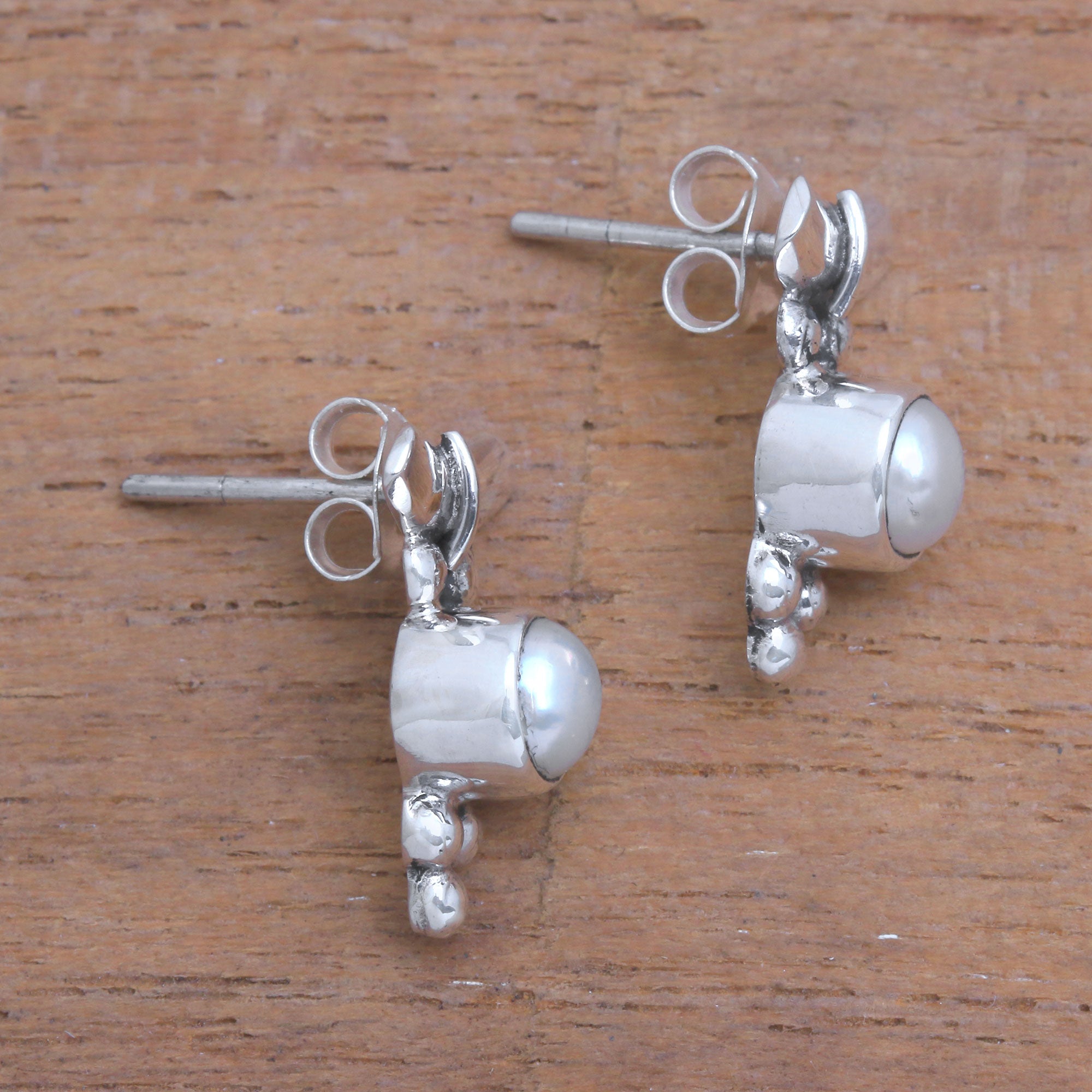 Premium Bali Pearl Drop Earrings with Sterling Silver Dot Motif