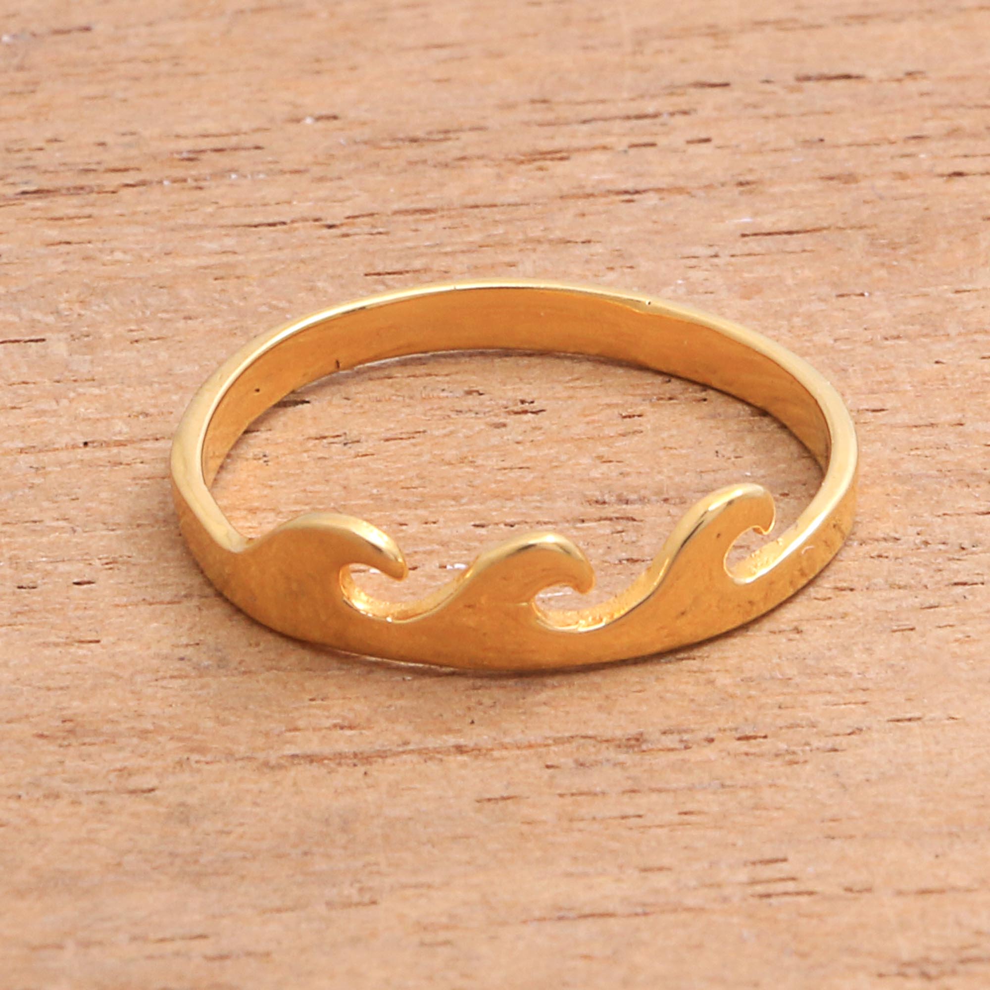 Premium Indonesian Waves Gold-Plated Sterling Silver Band Ring | Handcrafted in Bali