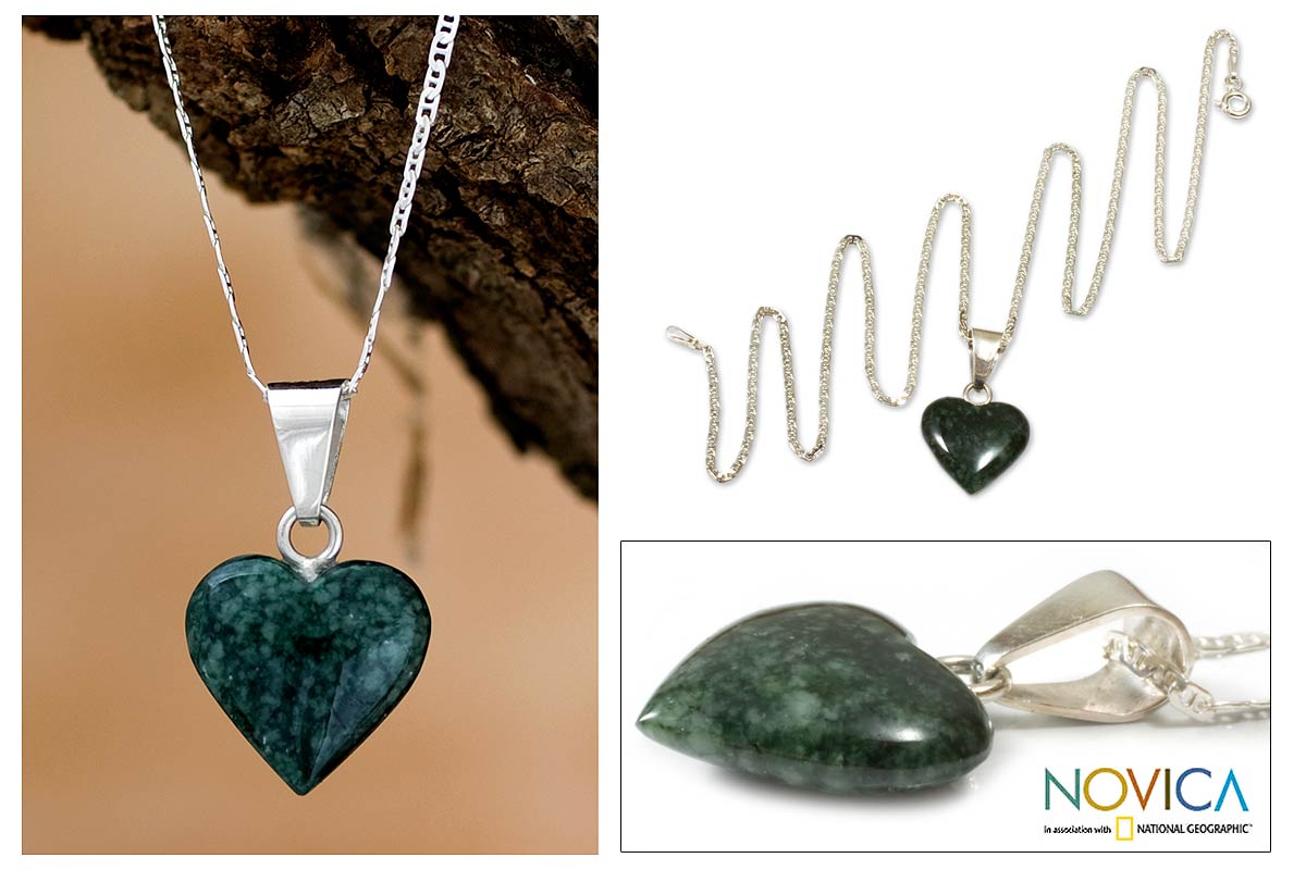 Premium Love Immemorial Jade Heart Pendant Necklace - Handcrafted Sterling Silver Jewelry