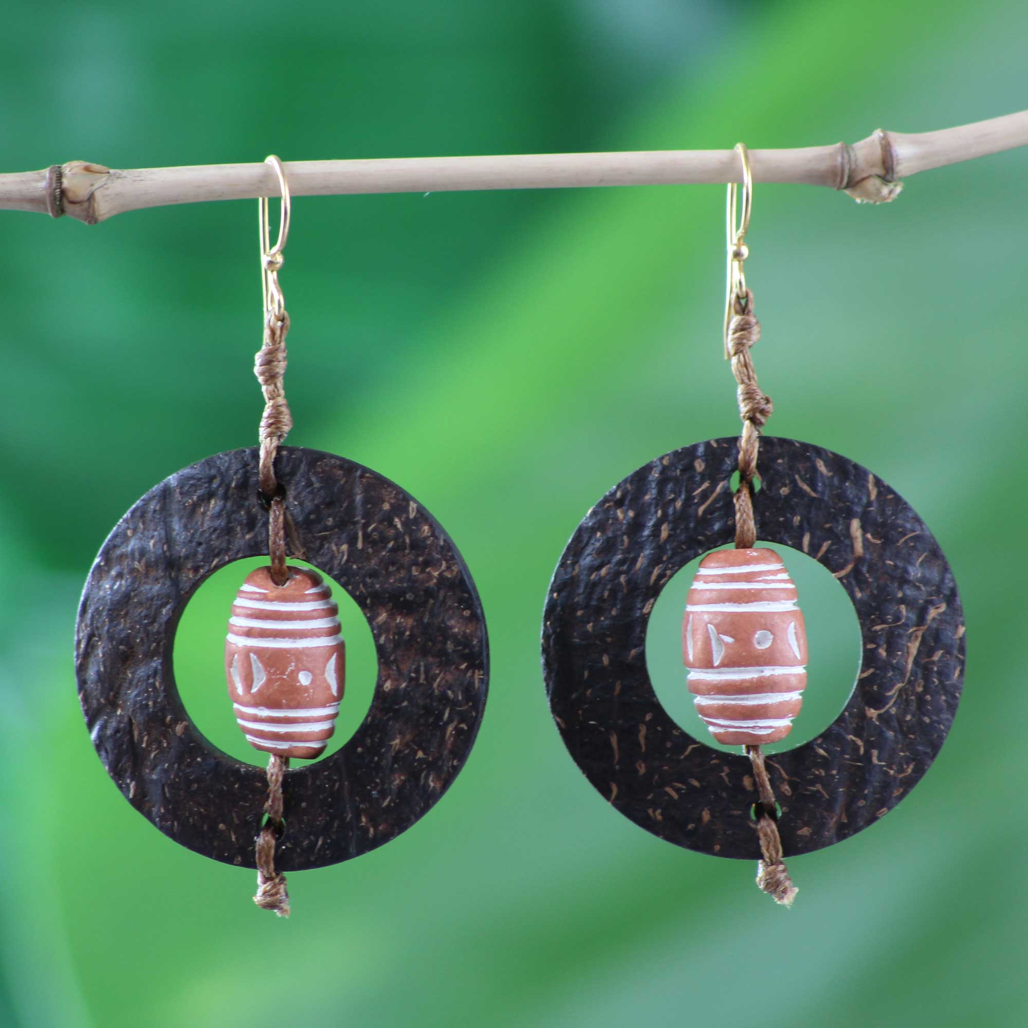 Premium Medieval Hoops: Handmade African Coconut Shell Dangle Earrings