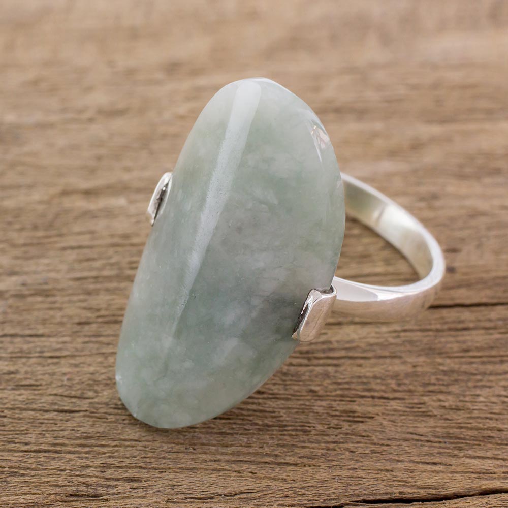 Premium Maya Virtue Light Green Jade & Silver Cocktail Ring