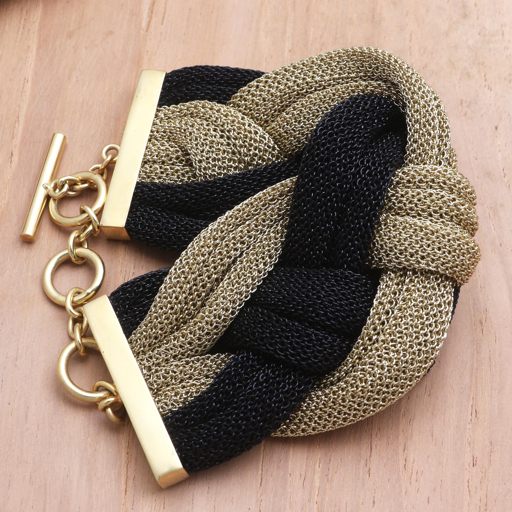 Premium Braided Union Black & Gold Mesh Woven Bracelet