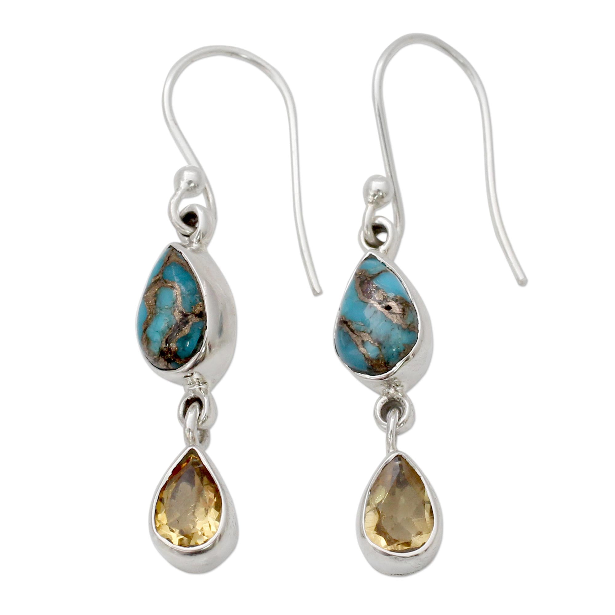 Premium Heavenly Light Sterling Silver Earrings – Citrine & Turquoise