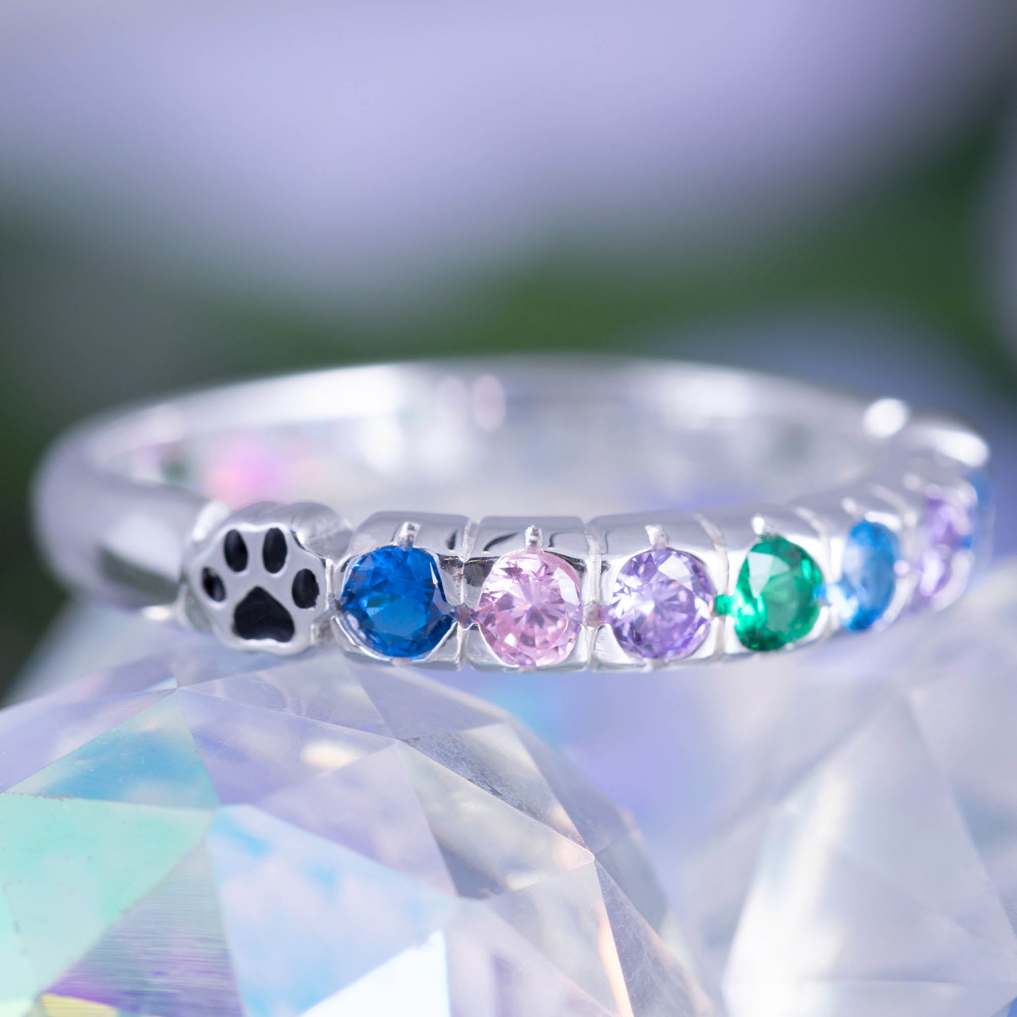 Premium Rainbow Bridge Memorial Ring - Sterling Silver & Crystals