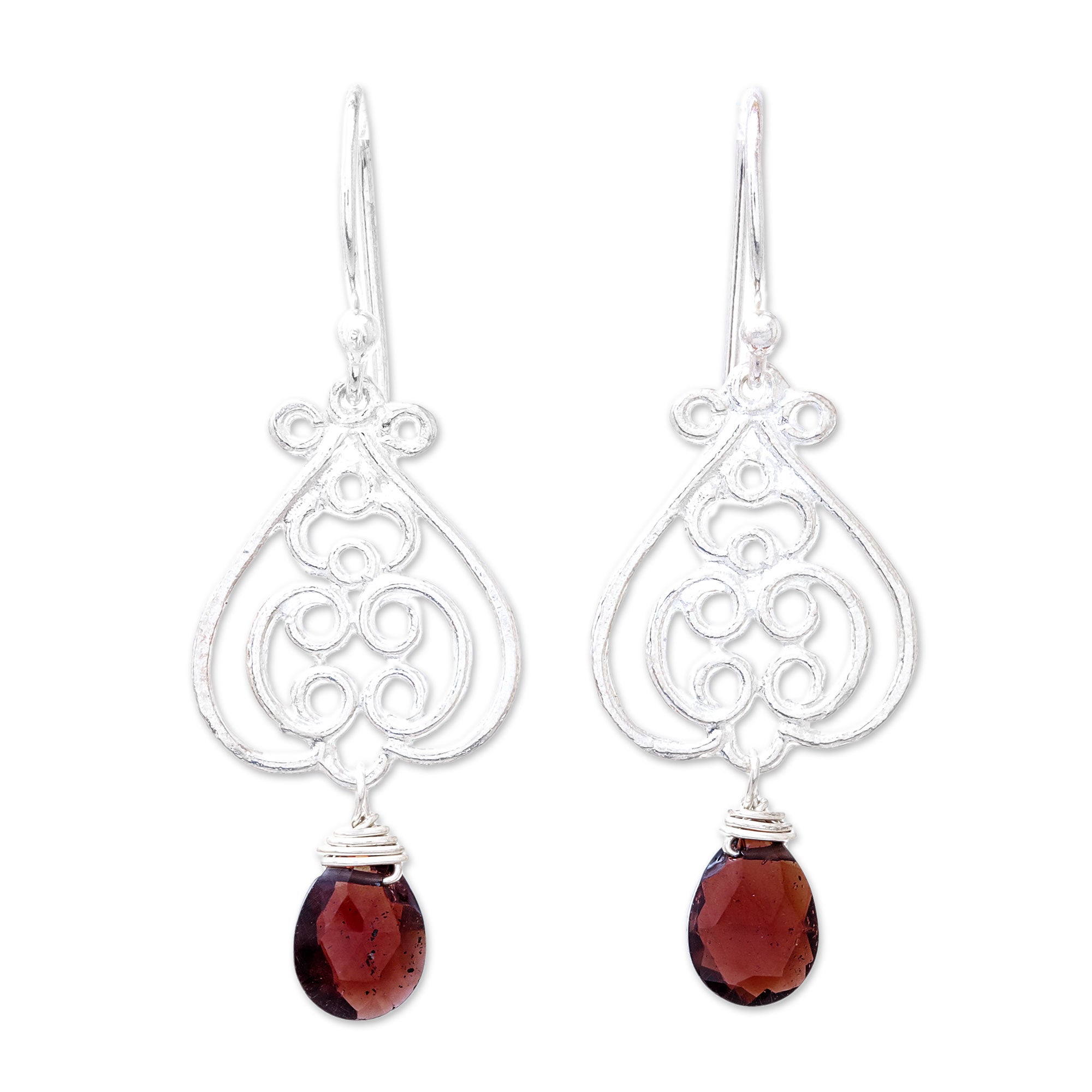 Premium Swirling Garnet Dangle Earrings – Handcrafted in Thailand