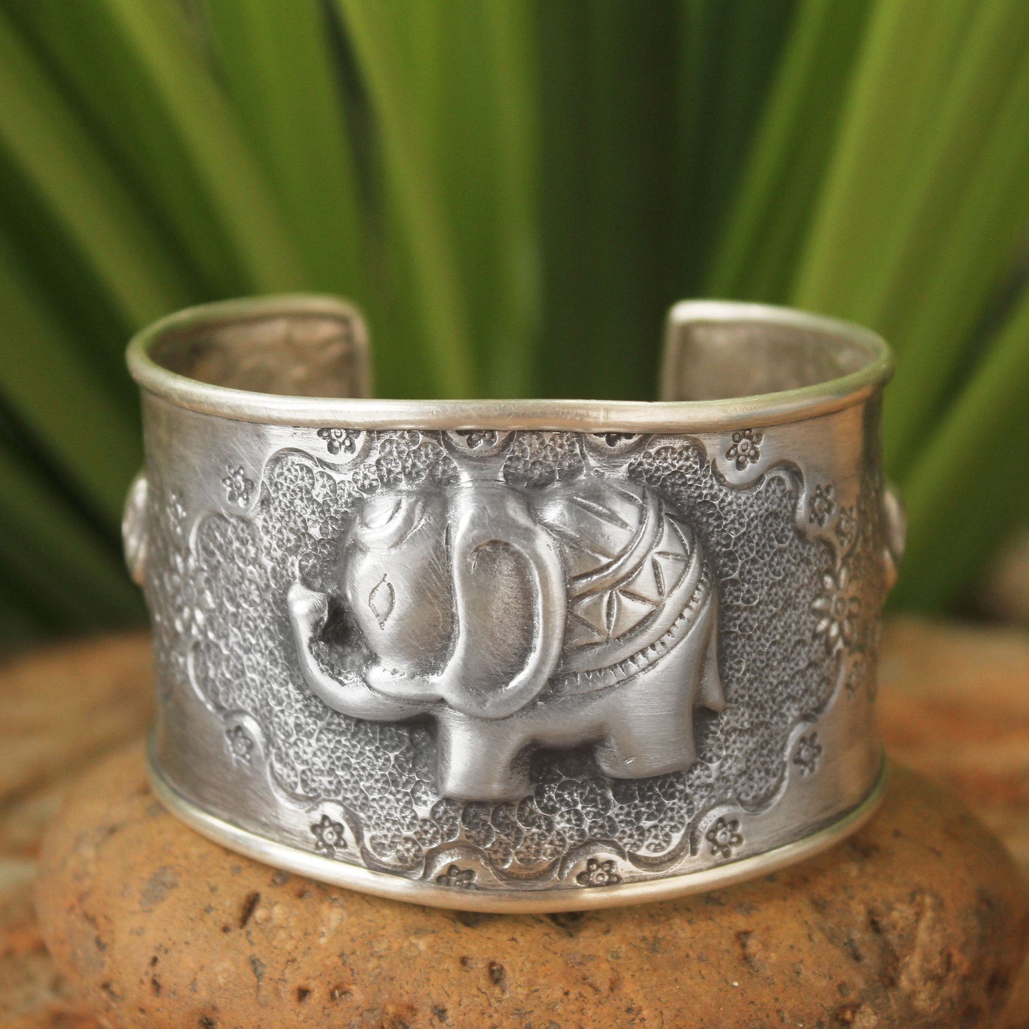 Premium Elephant Family Sterling Silver Cuff Bracelet