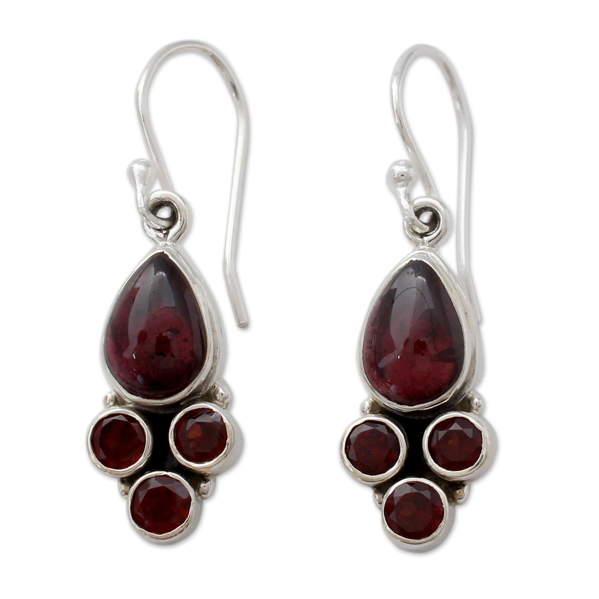 Premium Scarlet Meadow Garnet Dangle Earrings - Sterling Silver Hook Design