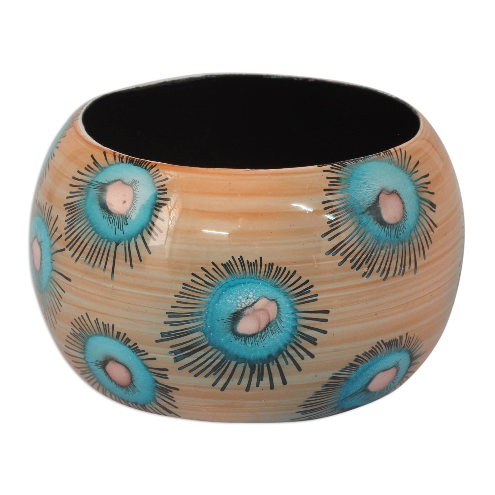 Premium Blue Anemone Wooden Bangle Bracelet