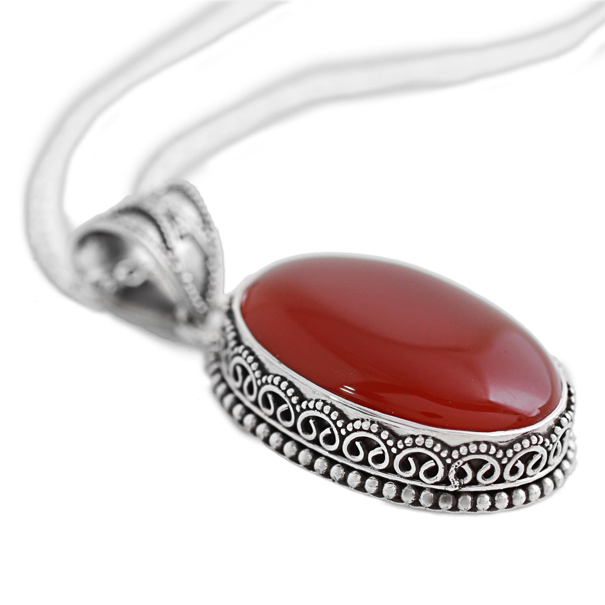 Premium Fiery Glamour Carnelian Silver Pendant Necklace - Handmade Artisan Jewelry