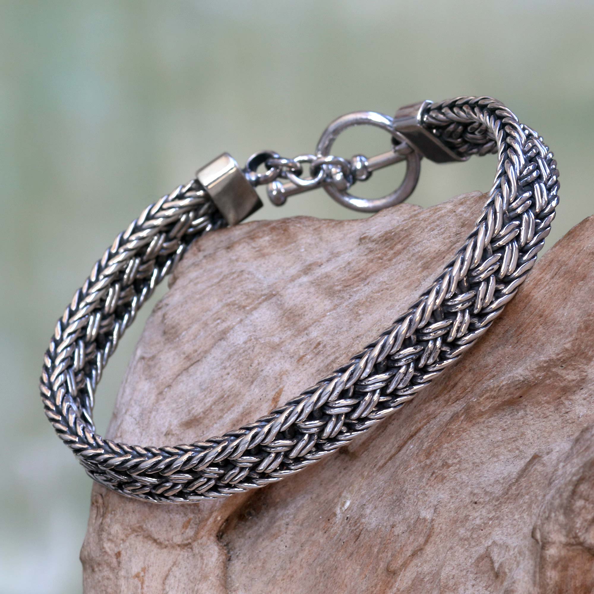 Premium Parkerisan Silver Men's Bracelet - Handcrafted in Bali