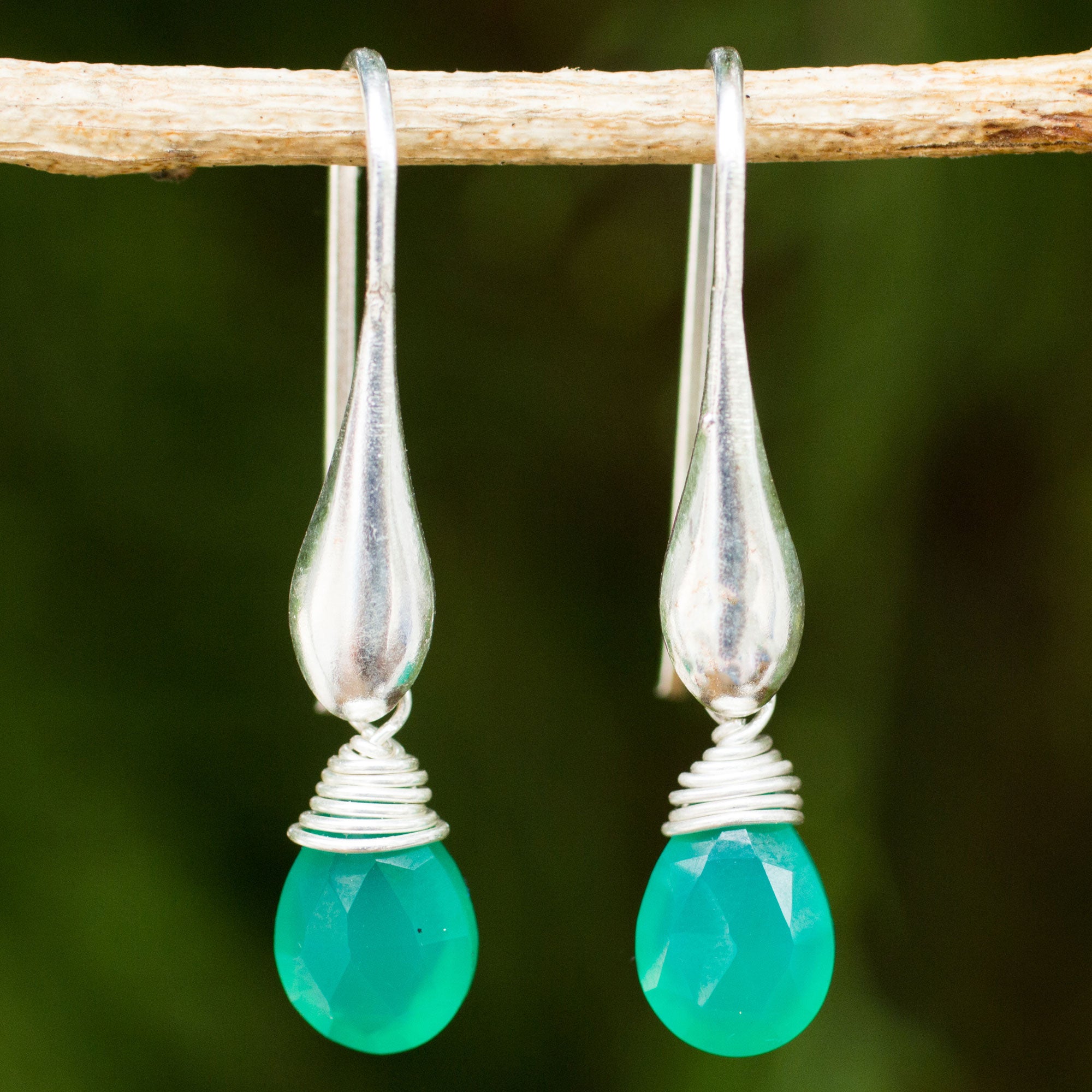 Premium Green Onyx Sterling Silver Dangle Earrings - Sophisticated Elegance