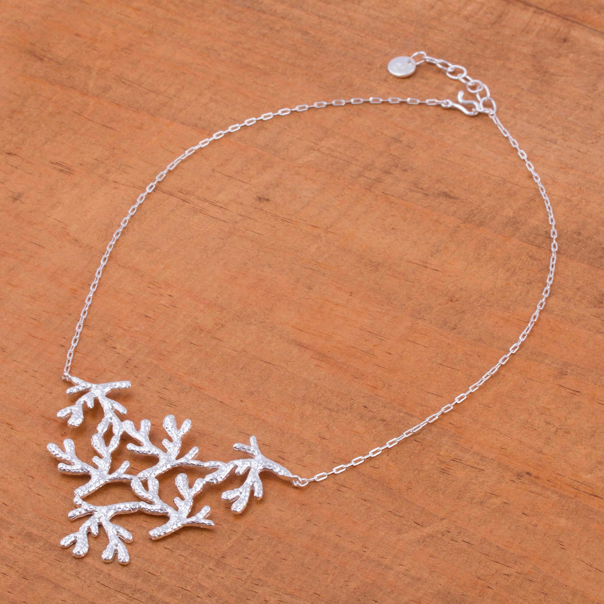 Premium Shining Coral Pendant Necklace - Handcrafted Sterling Silver Jewelry from Mexico