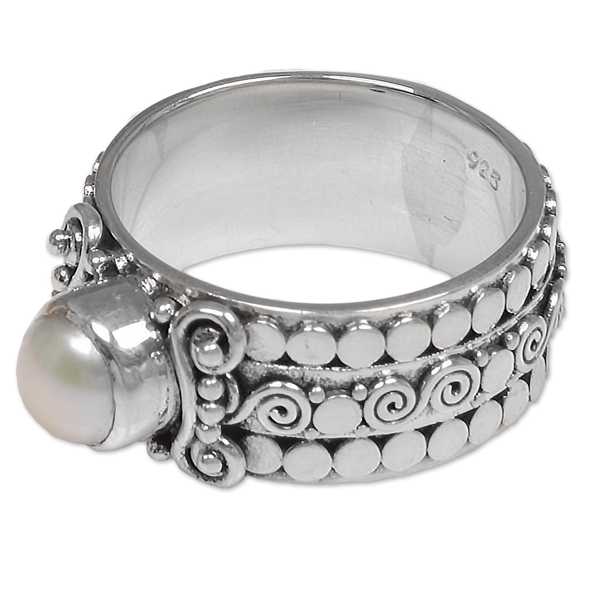 Premium Swirling Serenity Cultured Pearl Ring – Handcrafted Sterling Silver Jewelry