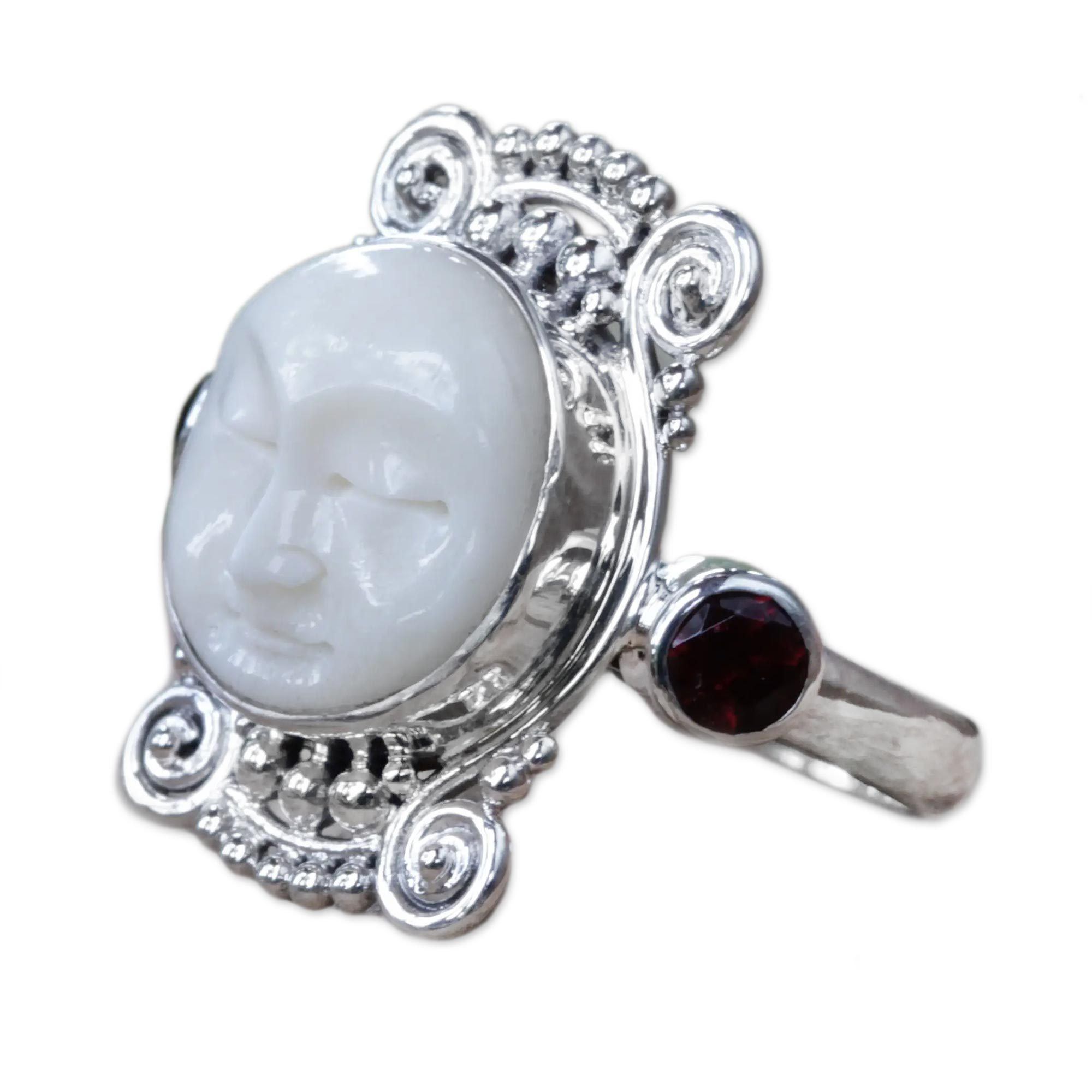 Premium Moon's Dream Sterling Silver & Garnet Ring - Handcrafted Elegance