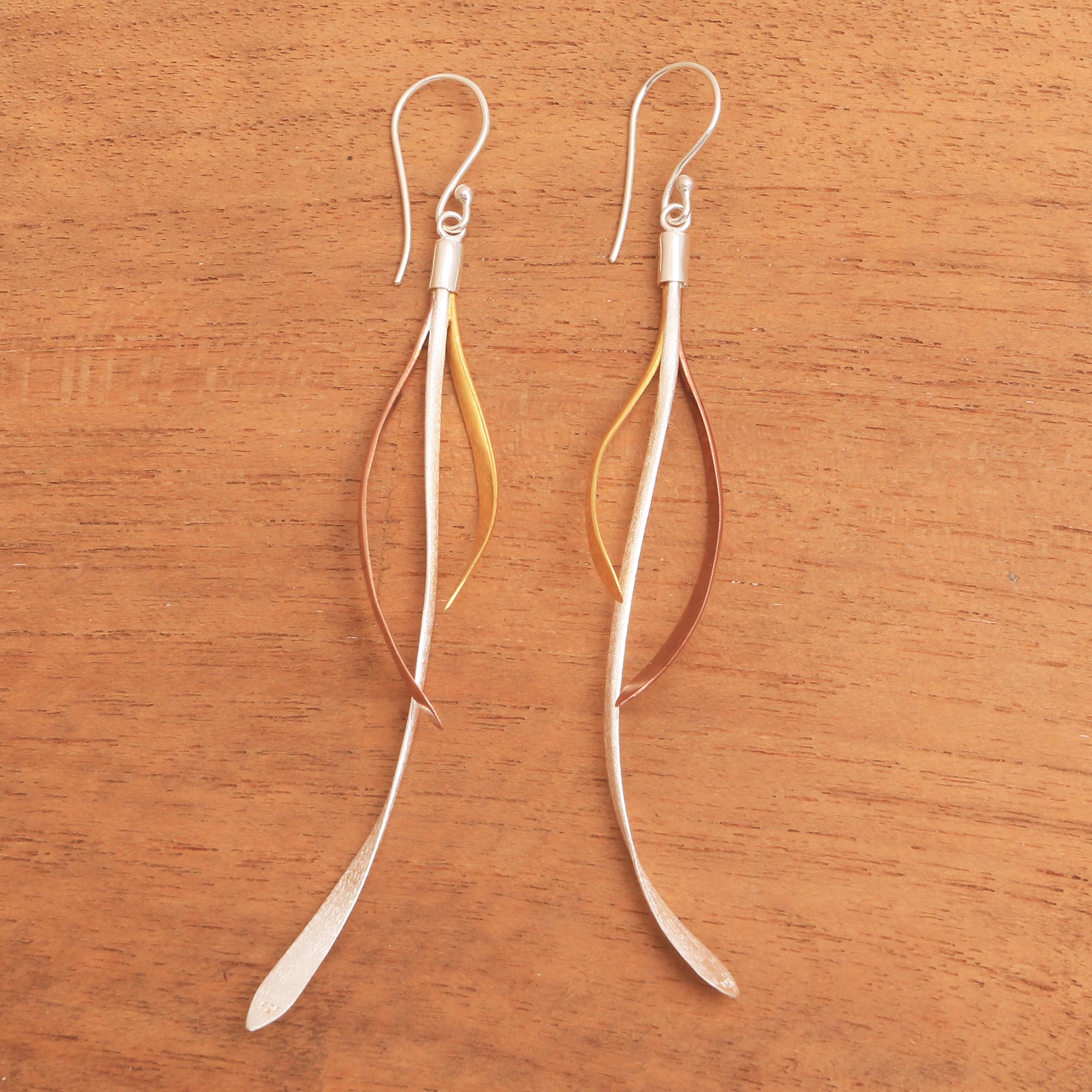 Premium Jimbaran Tendrils Gold & Rose Gold Sterling Silver Earrings – Bali Inspired Elegance