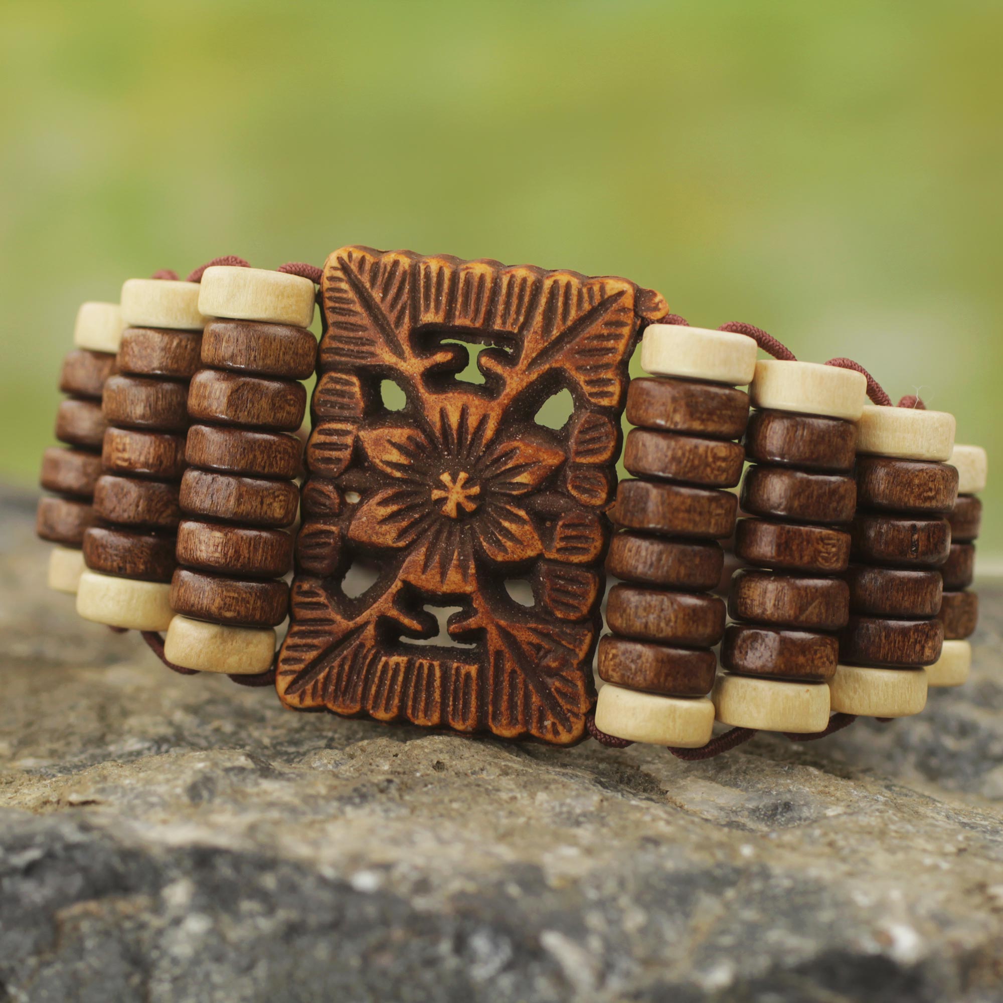 Premium Kumasi Blossom Wood Beaded Bracelet - Handmade in Ghana