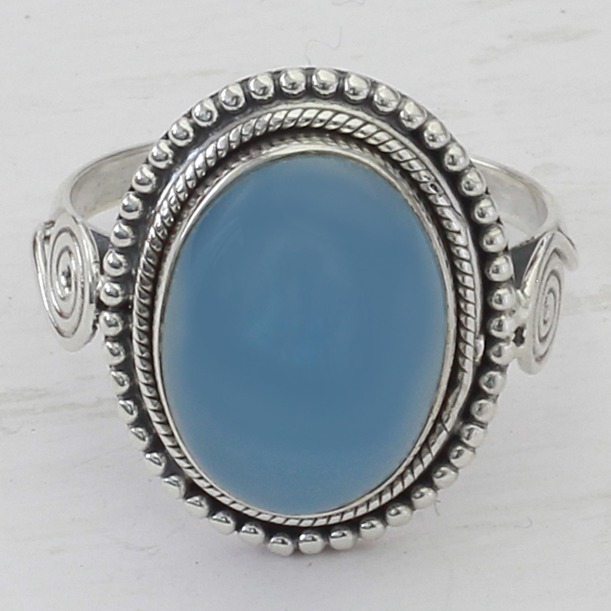 Premium Sky Reverie Chalcedony Cocktail Ring – Handcrafted Sterling Silver Jewelry