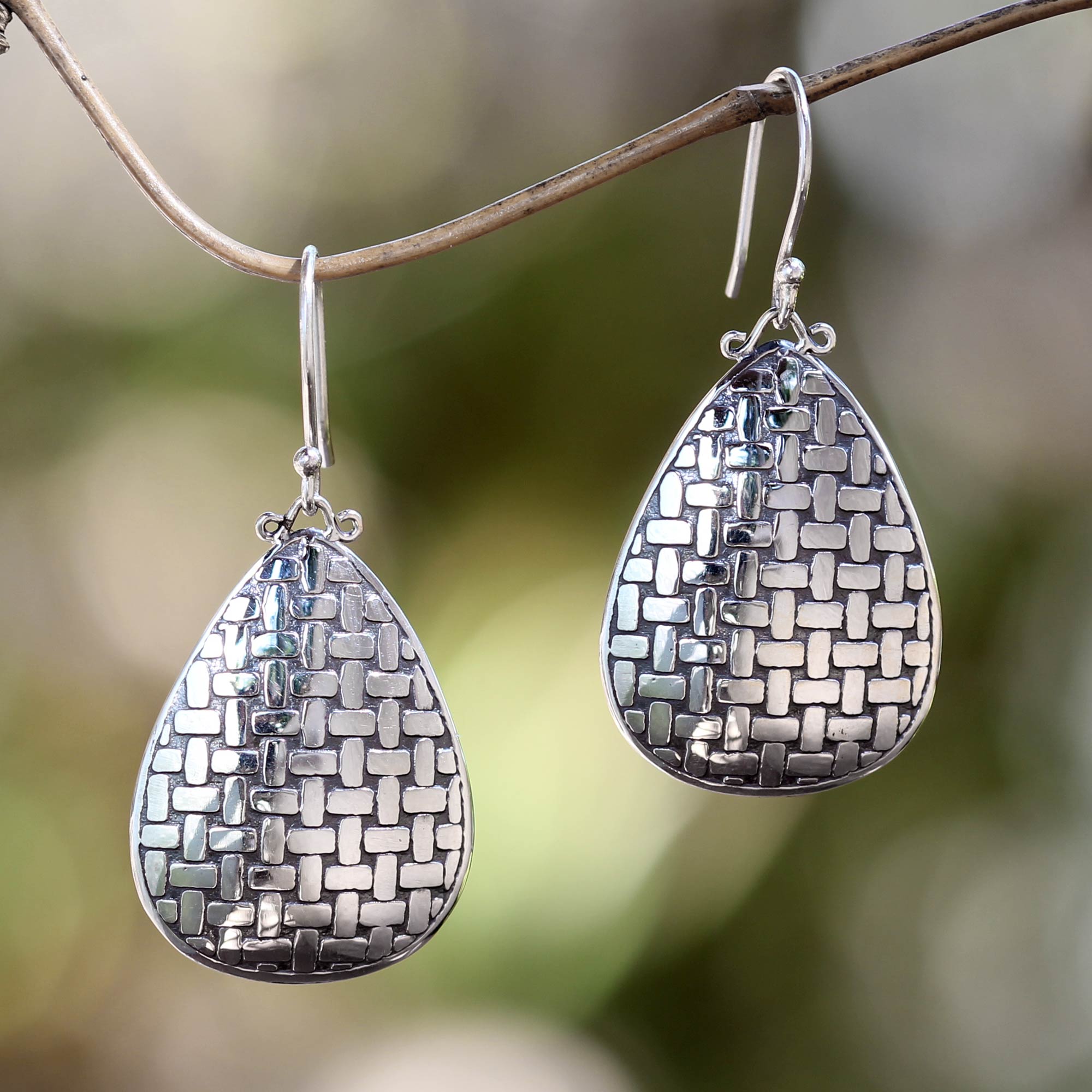 Premium Bamboo Teardrop Silver Dangle Earrings – Fair Trade & Handcrafted